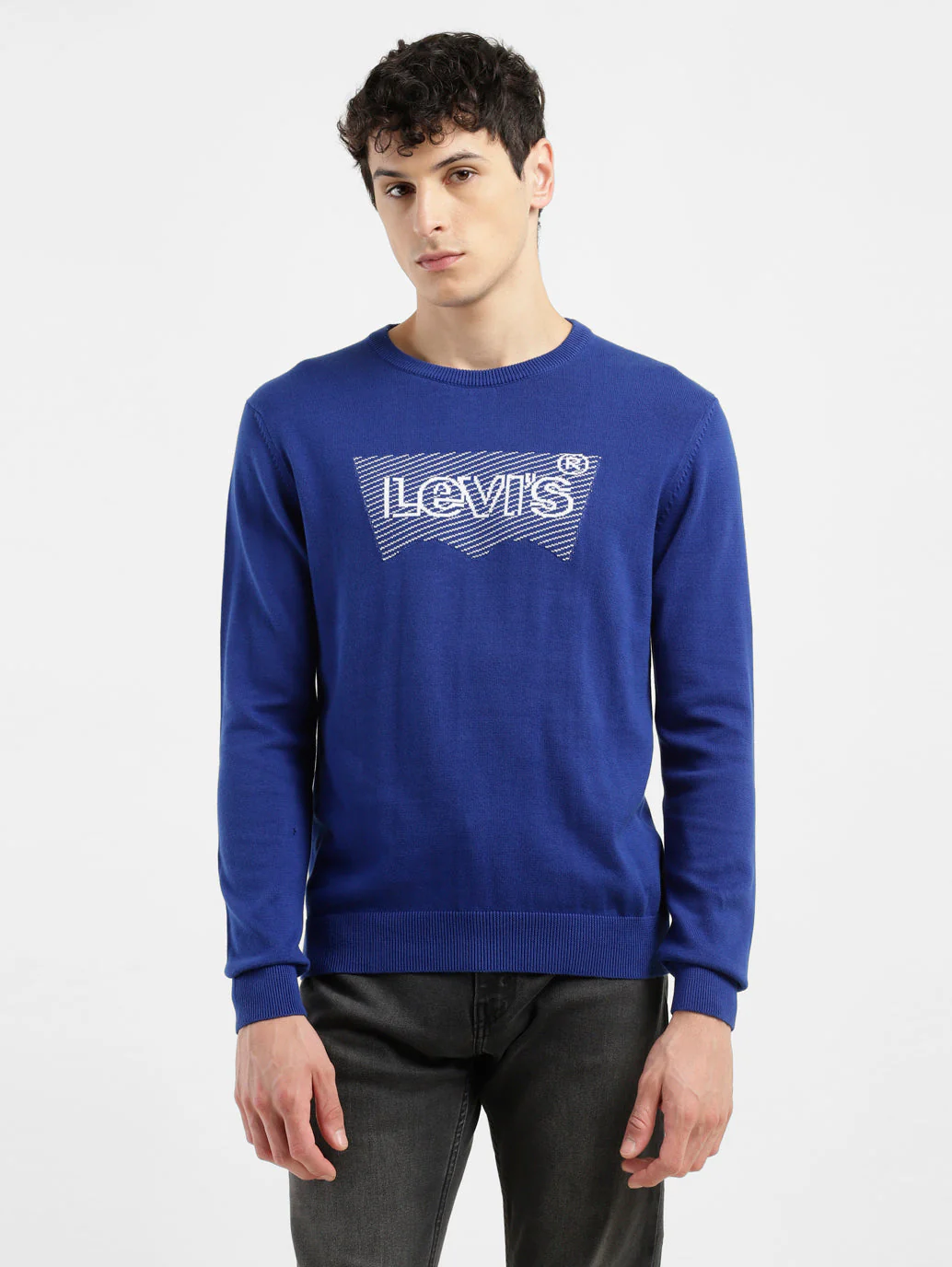 Men's Brand Logo Blue Crew Neck Sweater - Image 2