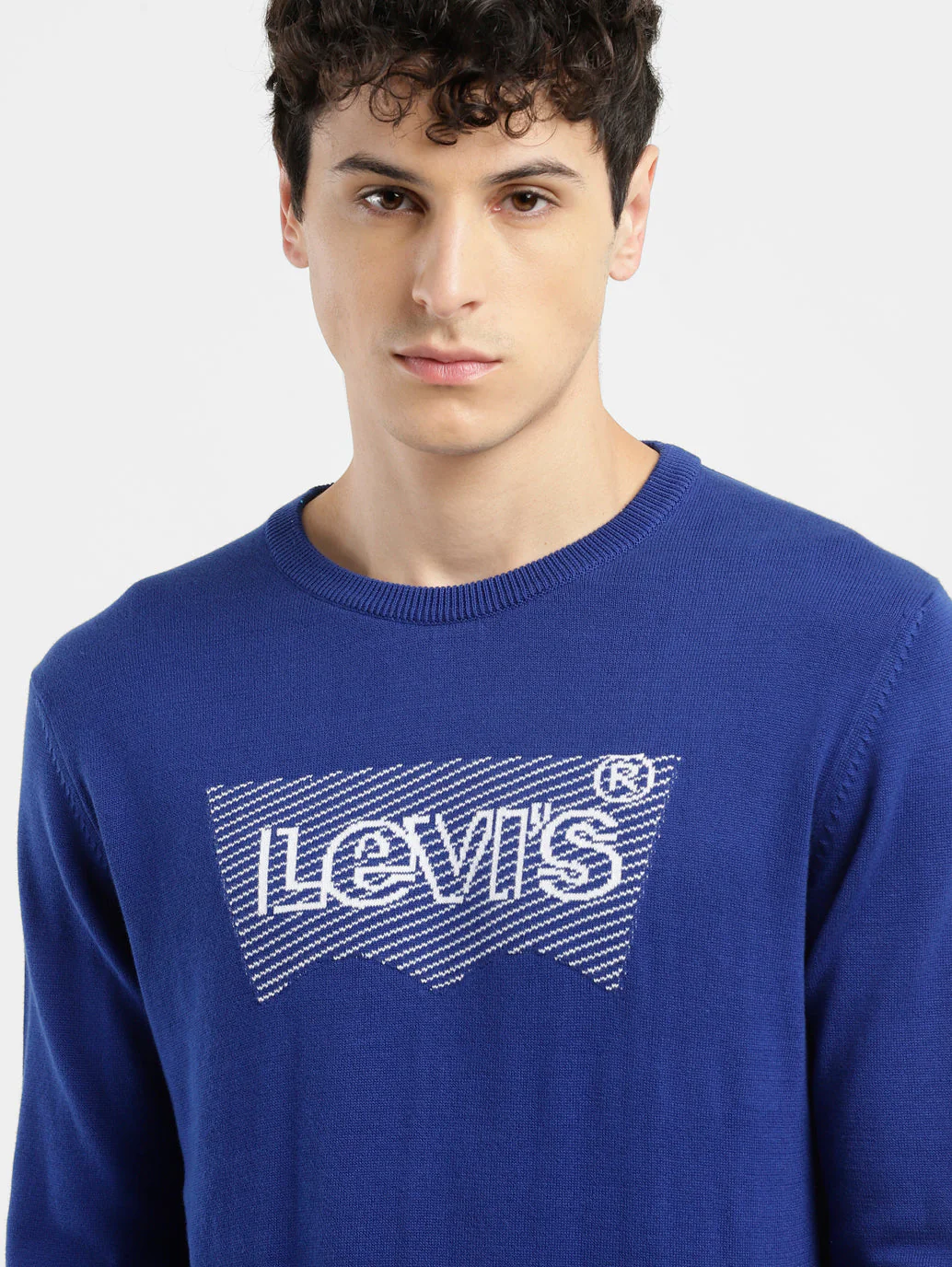 Men's Brand Logo Blue Crew Neck Sweater - Image 5