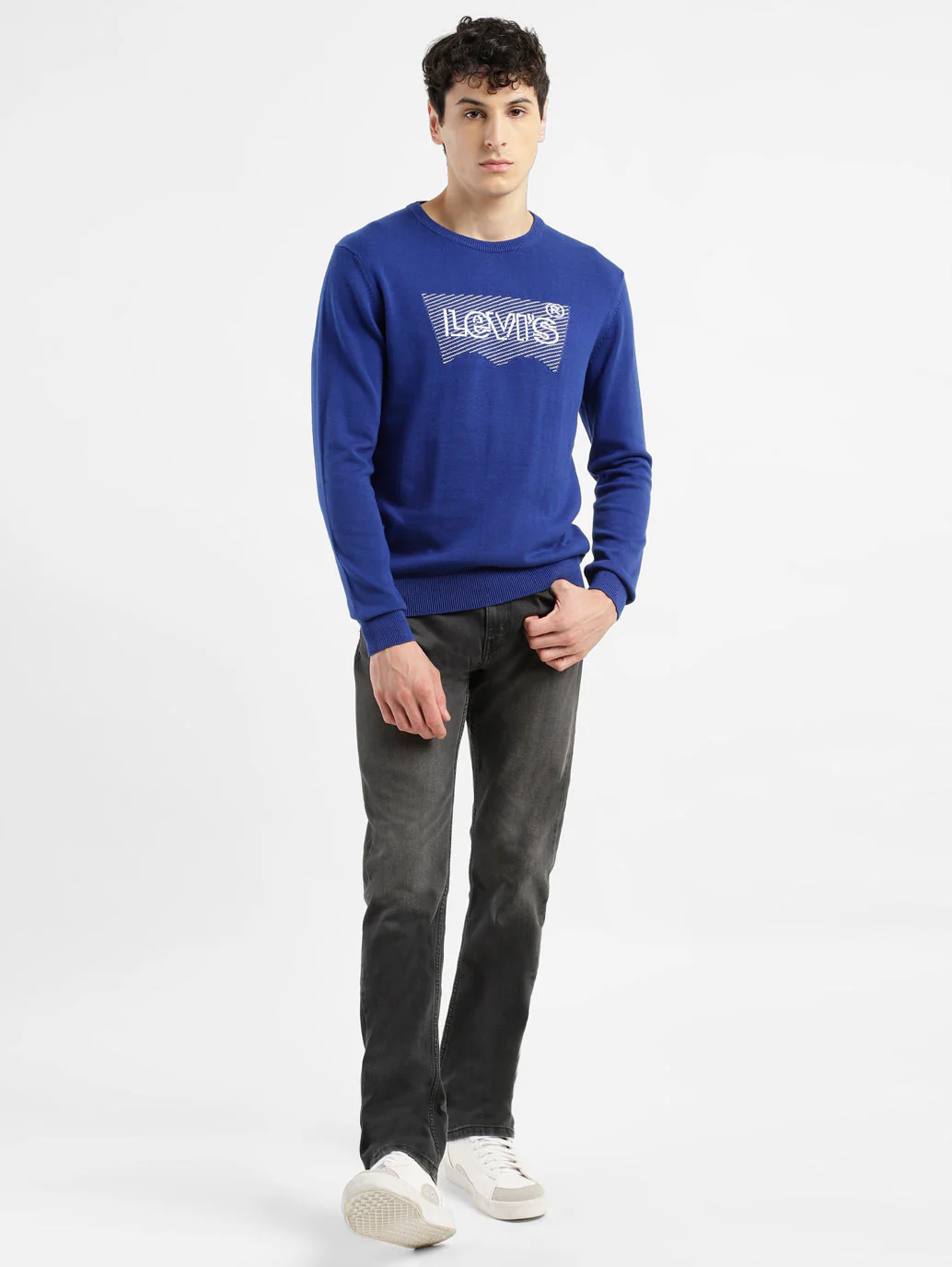 Men's Brand Logo Blue Crew Neck Sweater - Image 6