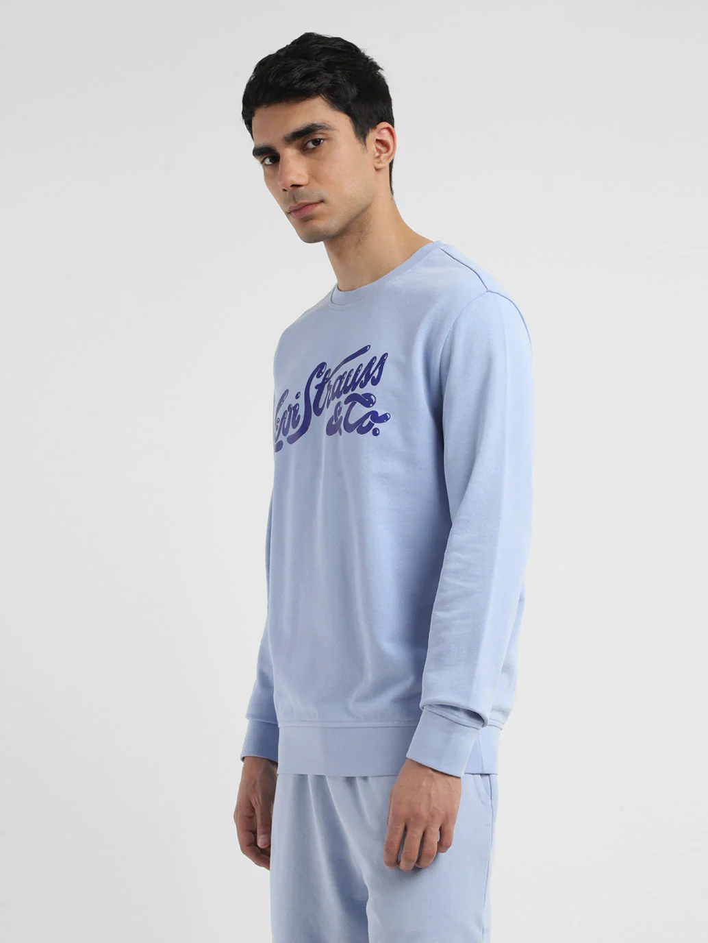Men's Brand Logo Blue Crew Neck Sweatshirt - Image 4