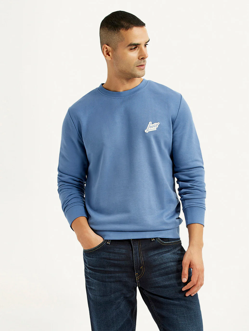 Men's Brand Logo Blue Crew Neck Sweatshirt