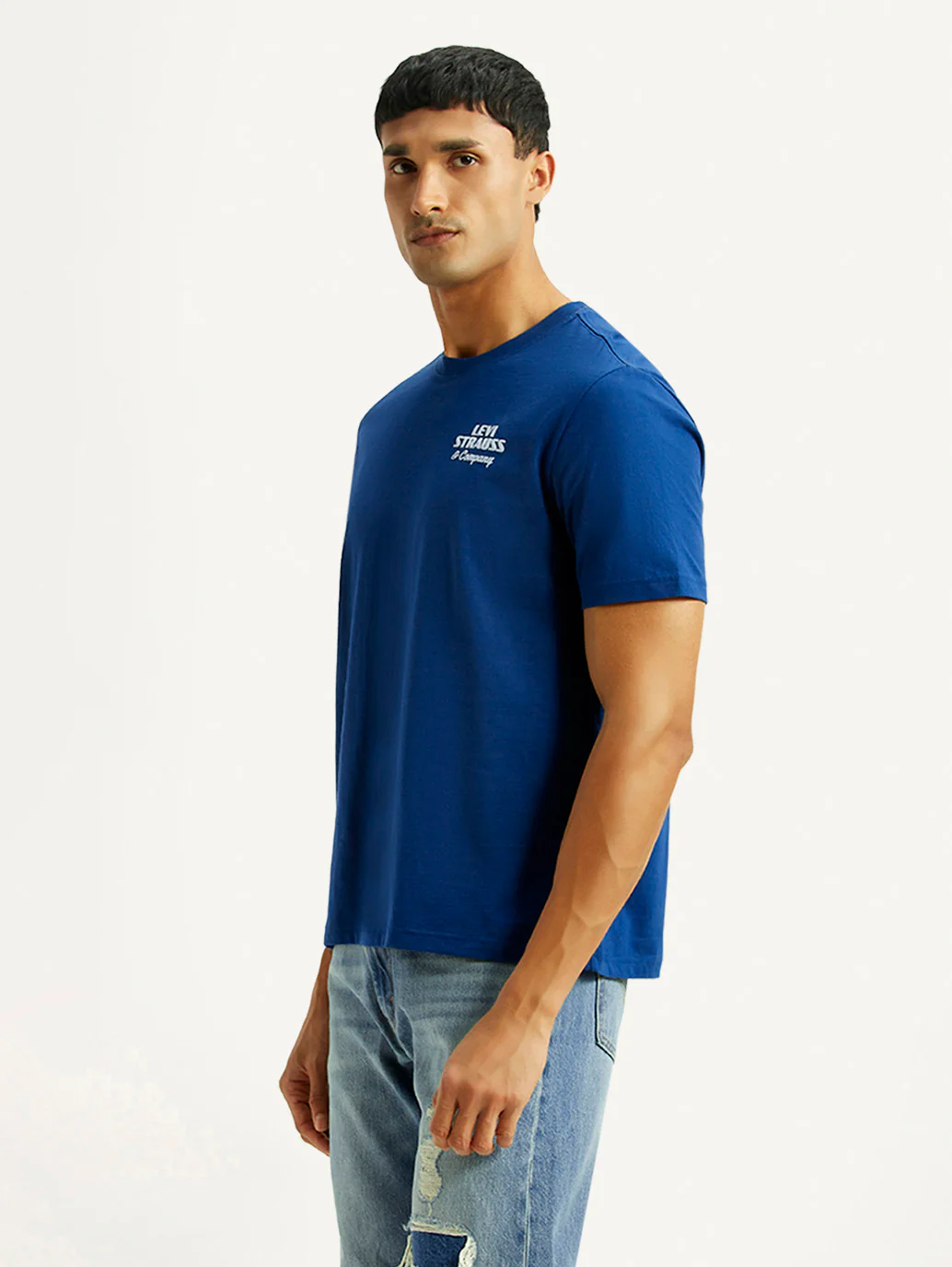 Men's Brand Logo Blue Crew Neck T-shirt - Image 3
