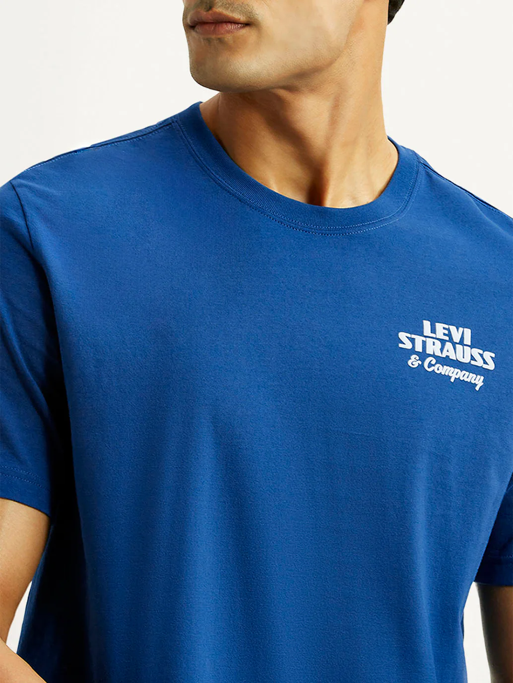 Men's Brand Logo Blue Crew Neck T-shirt - Image 4