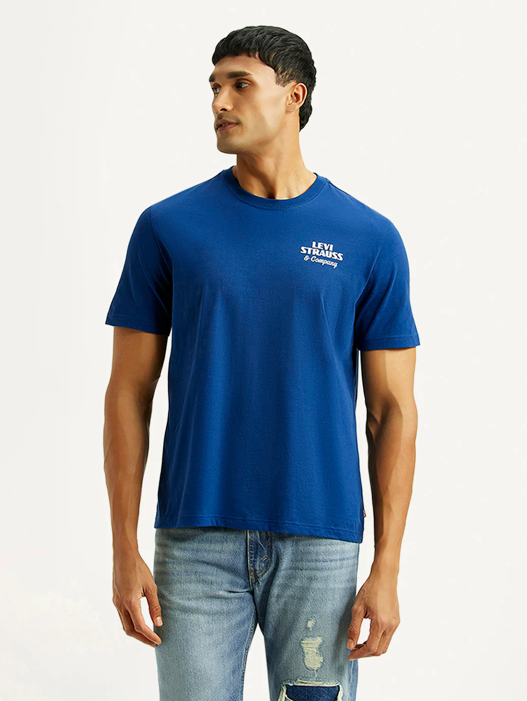 Men's Brand Logo Blue Crew Neck T-shirt - Image 5