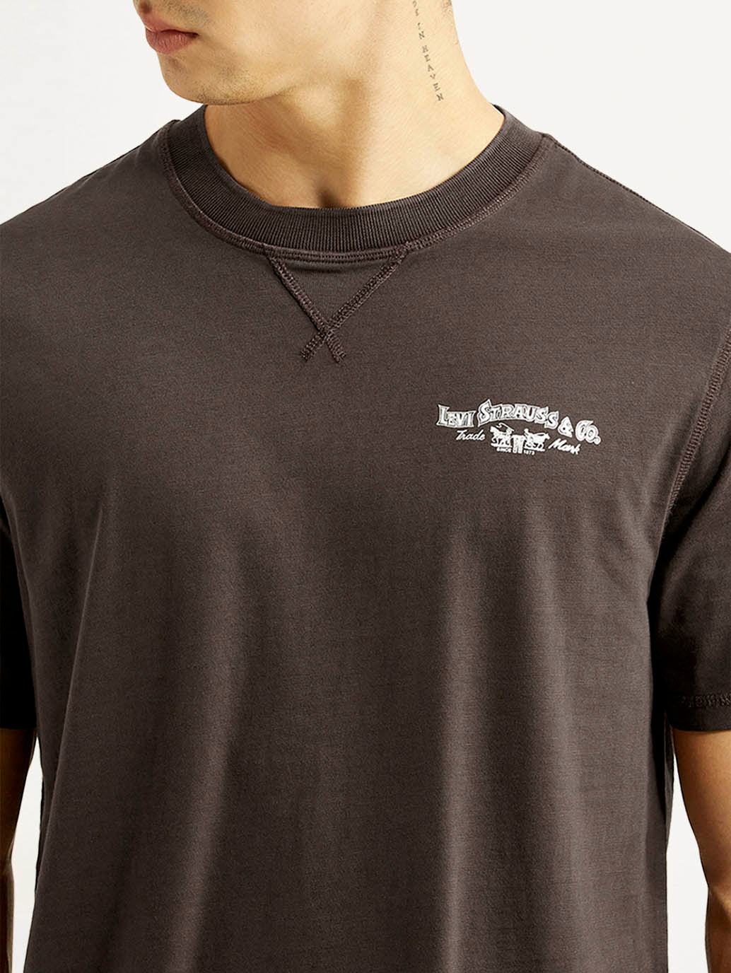 Men's Brand Logo Brown Crew Neck T-shirt - Image 3