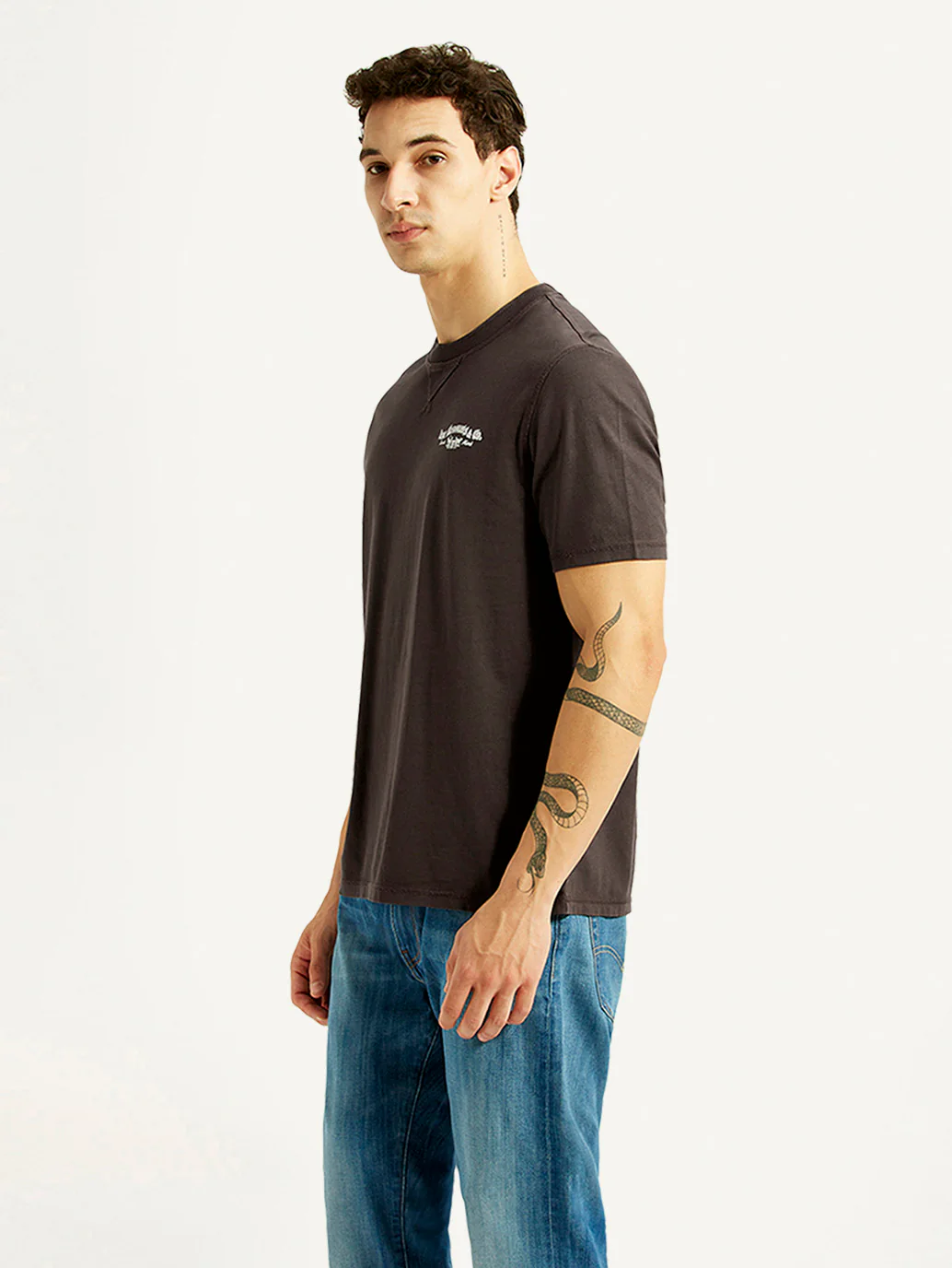 Men's Brand Logo Brown Crew Neck T-shirt - Image 4