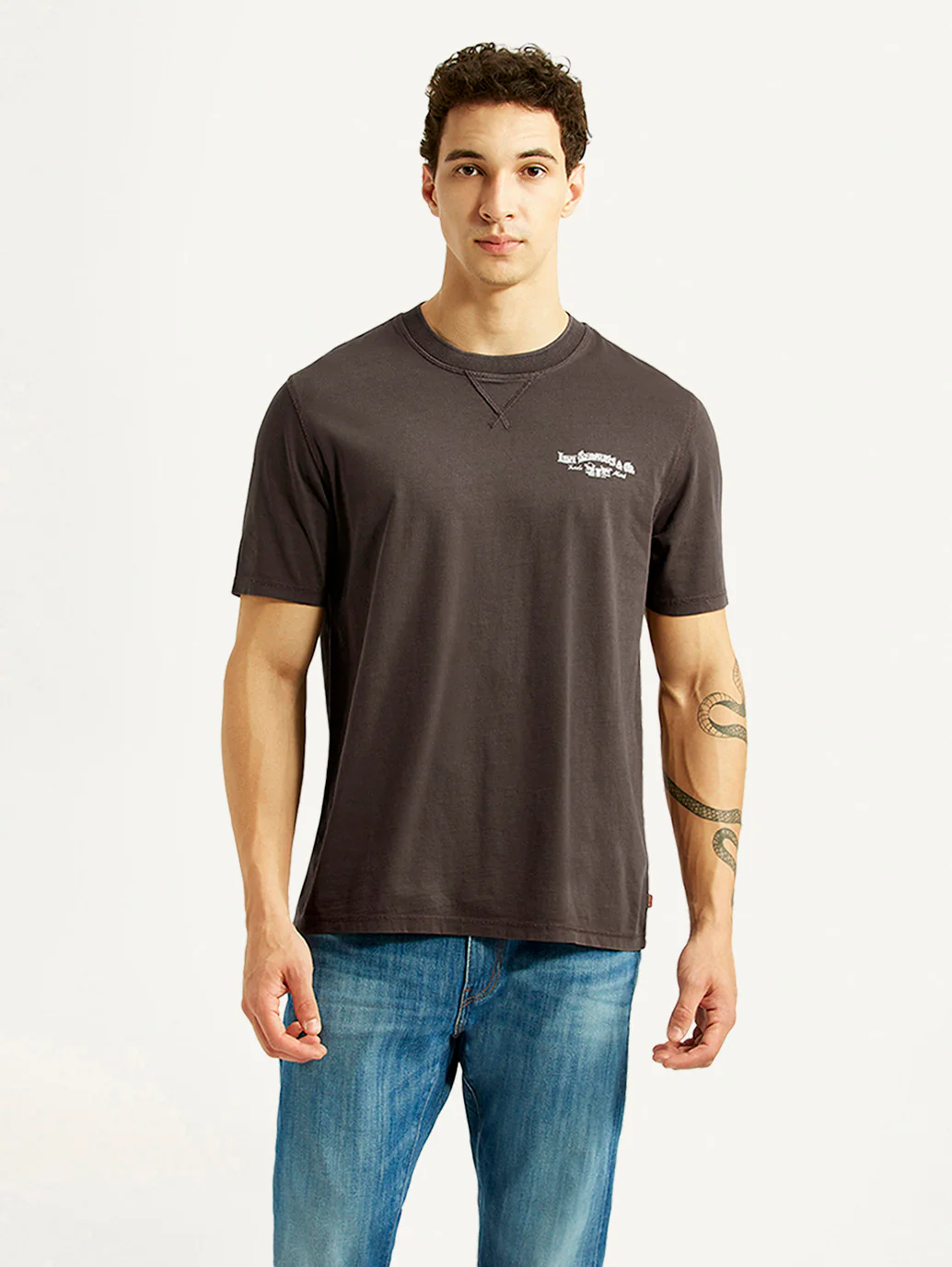 Men's Brand Logo Brown Crew Neck T-shirt - Image 5