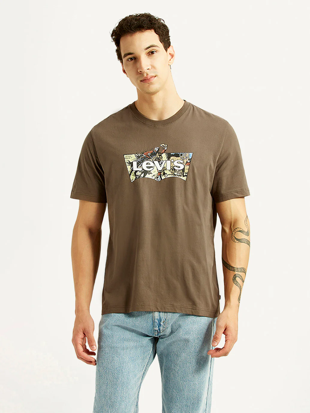 Men's Brand Logo Brown Crew Neck T-shirt - Image 2