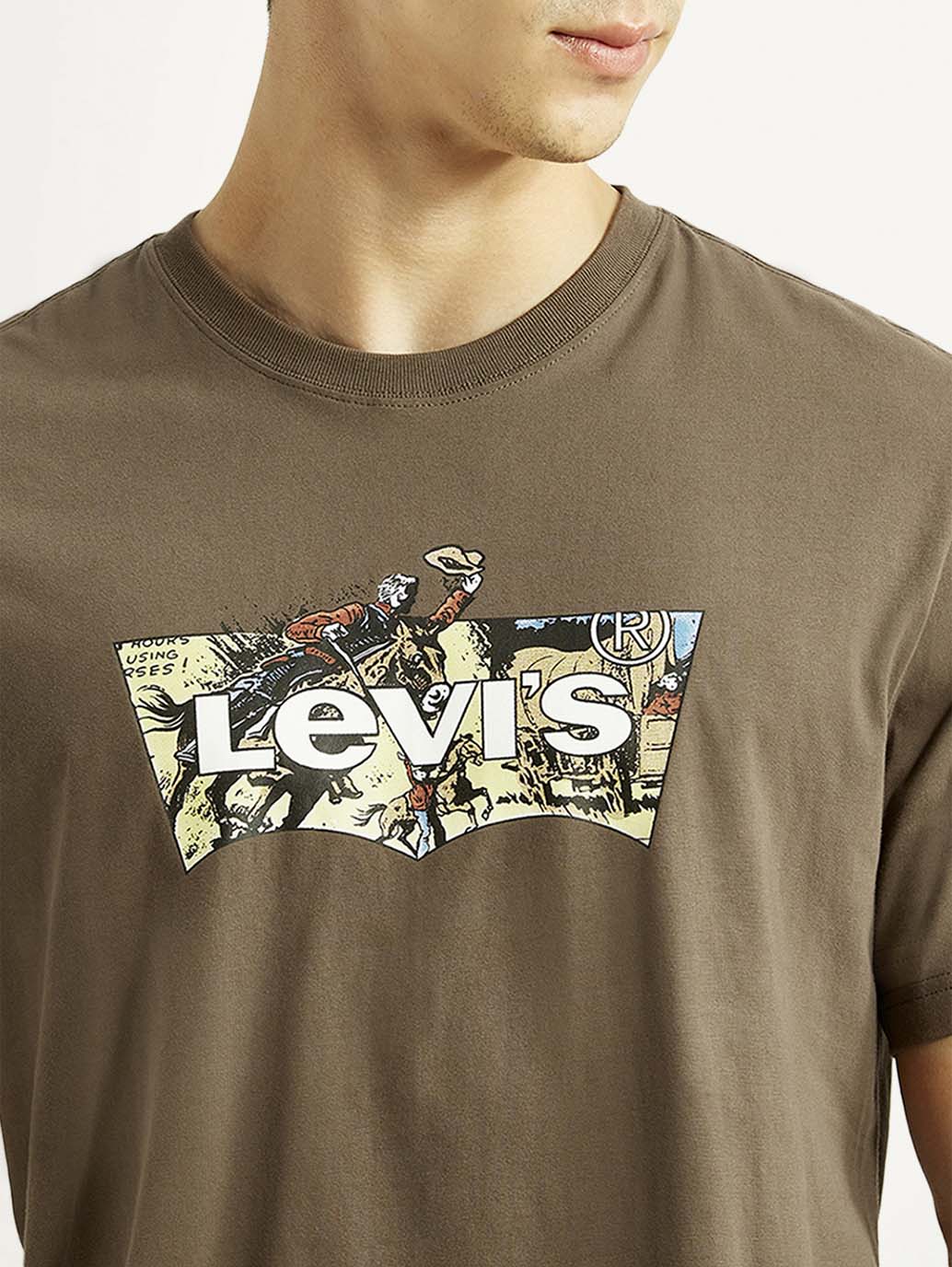 Men's Brand Logo Brown Crew Neck T-shirt - Image 4