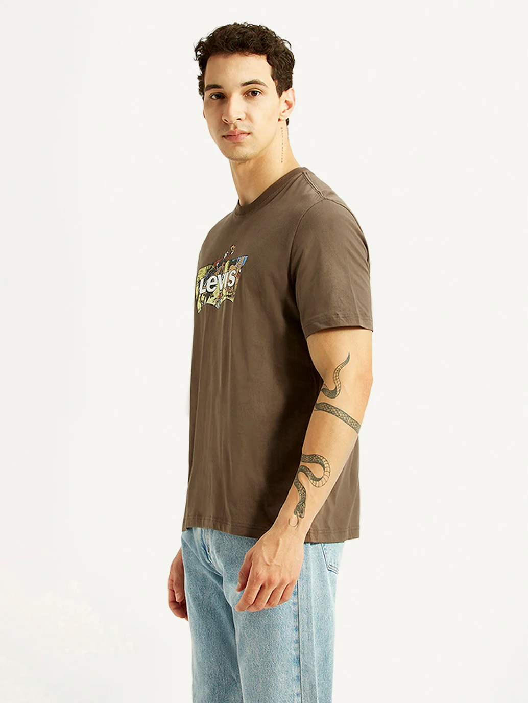 Men's Brand Logo Brown Crew Neck T-shirt - Image 5