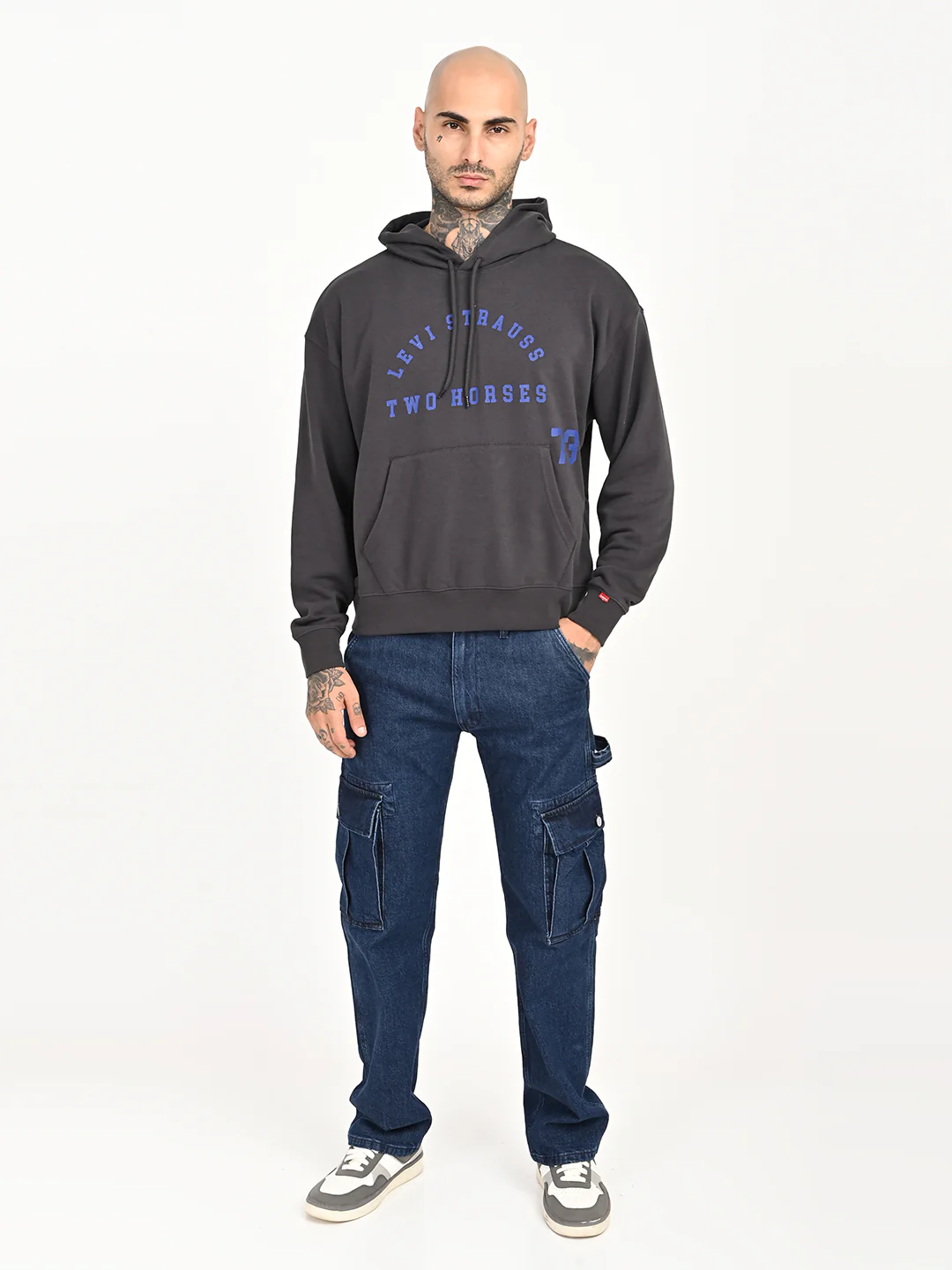Men's Brand Logo Charcoal Grey Hooded Sweatshirt - Image 3