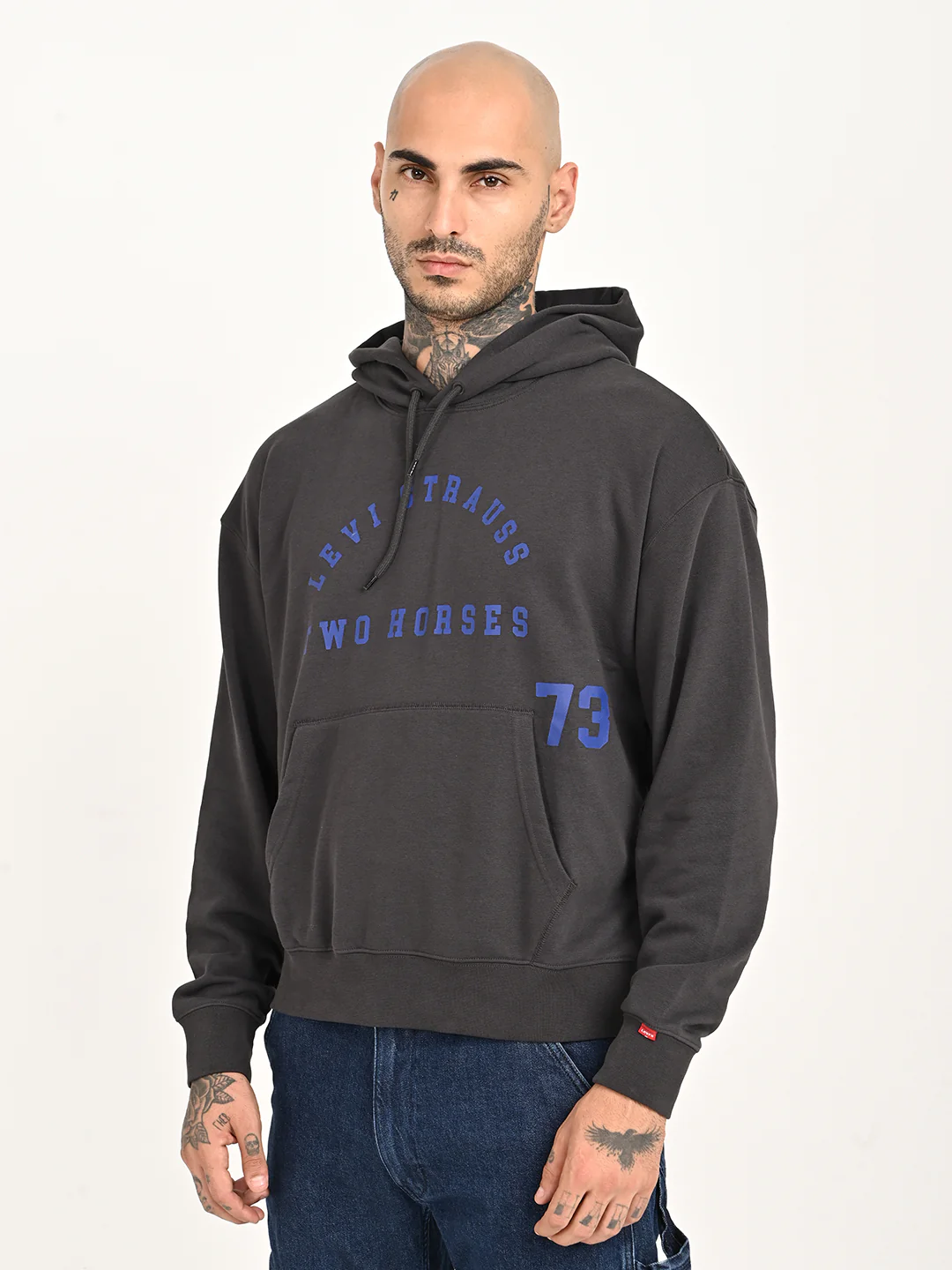 Men's Brand Logo Charcoal Grey Hooded Sweatshirt - Image 4