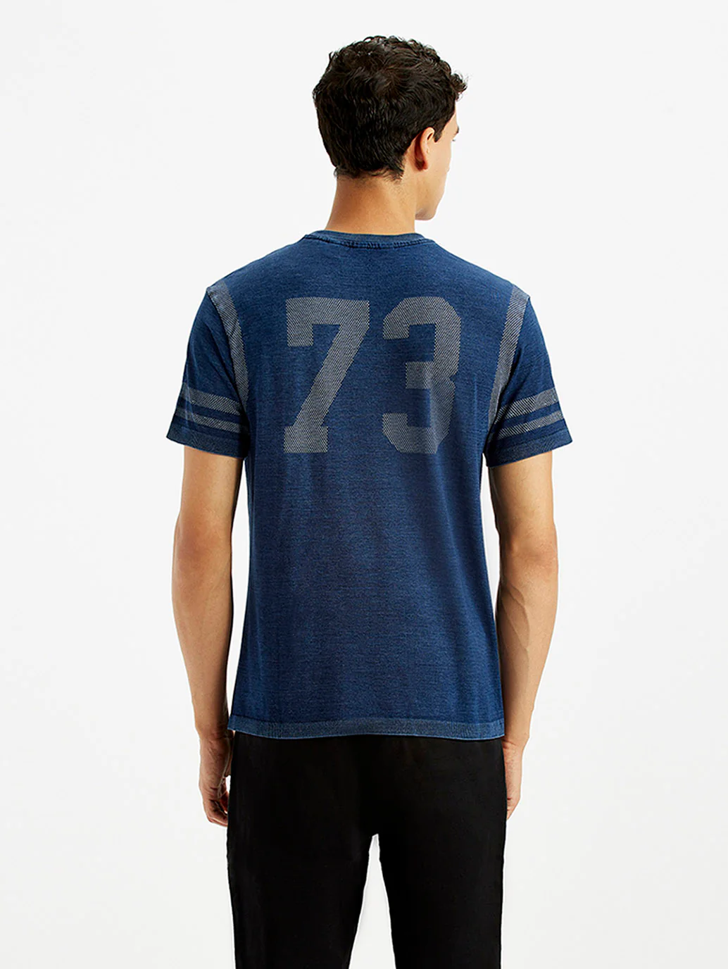 Men's Brand Logo Dark Blue Slim Fit Seamless T-shirt - Image 3