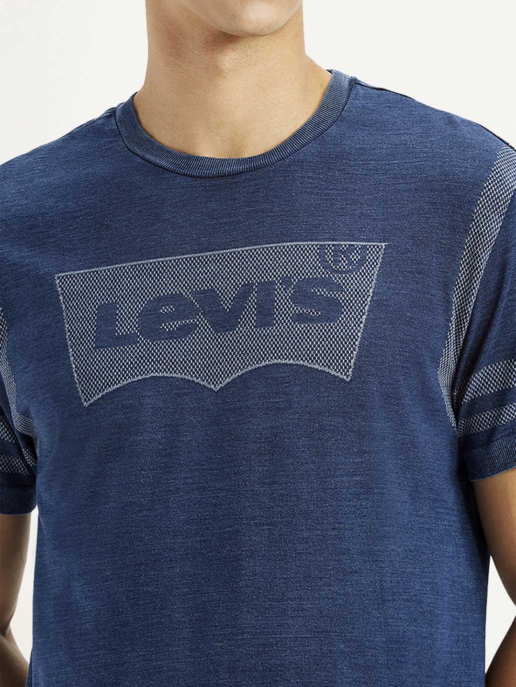 Men's Brand Logo Dark Blue Slim Fit Seamless T-shirt - Image 4