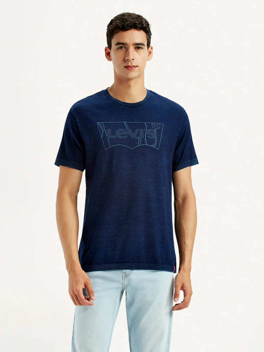Men's Brand Logo Dark Blue Slim Fit Seamless T-shirt - Image 2