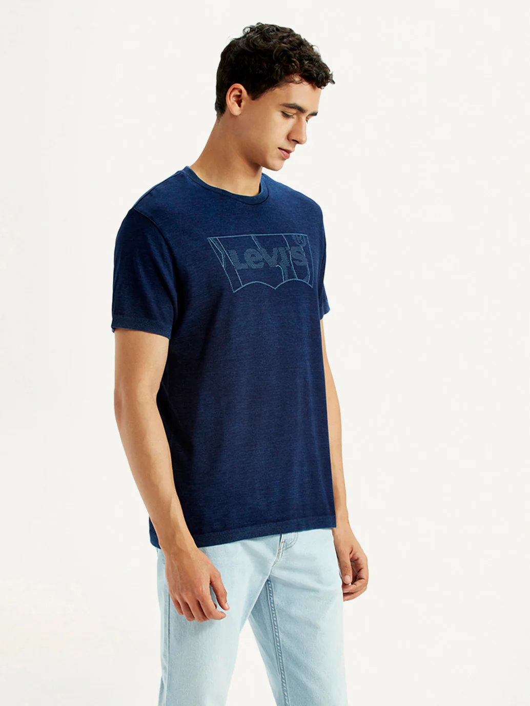Men's Brand Logo Dark Blue Slim Fit Seamless T-shirt - Image 5