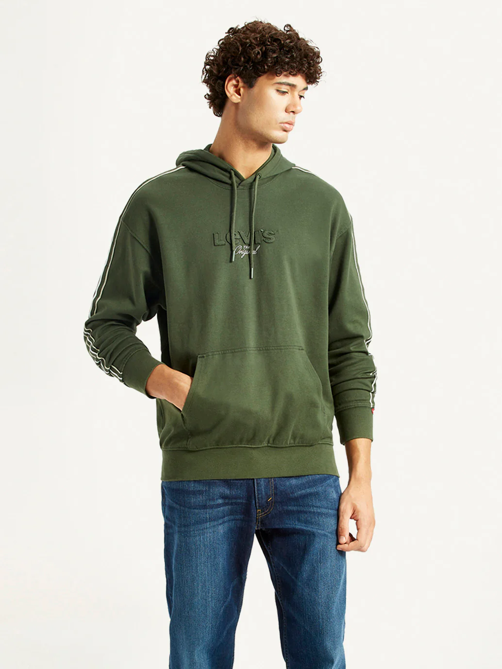 Men's Brand Logo Dark Green Hooded Sweatshirt