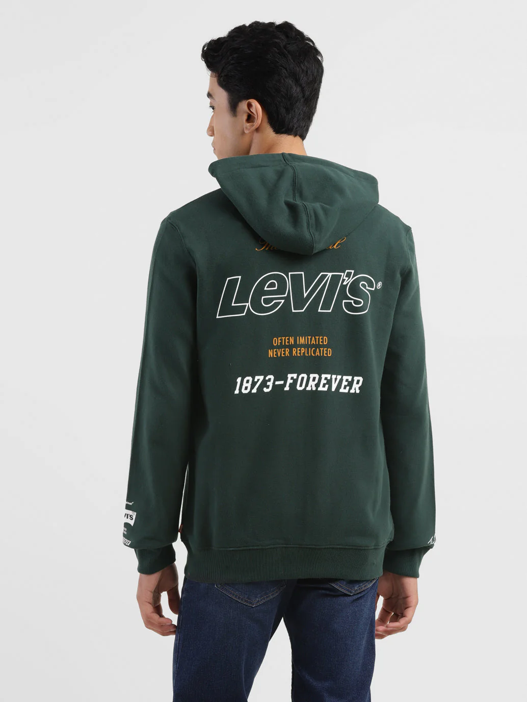 Men's Brand Logo Dark Green Hooded Sweatshirt - Image 3
