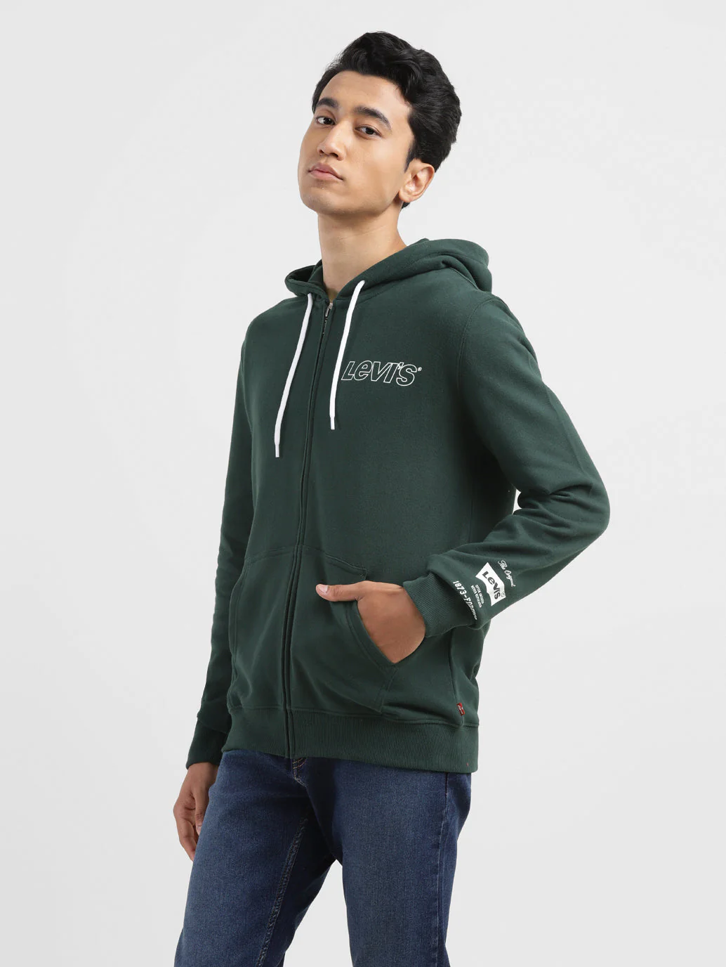 Men's Brand Logo Dark Green Hooded Sweatshirt - Image 4