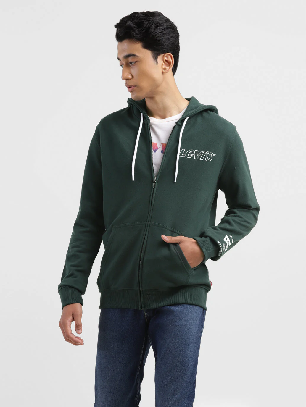 Men's Brand Logo Dark Green Hooded Sweatshirt - Image 6