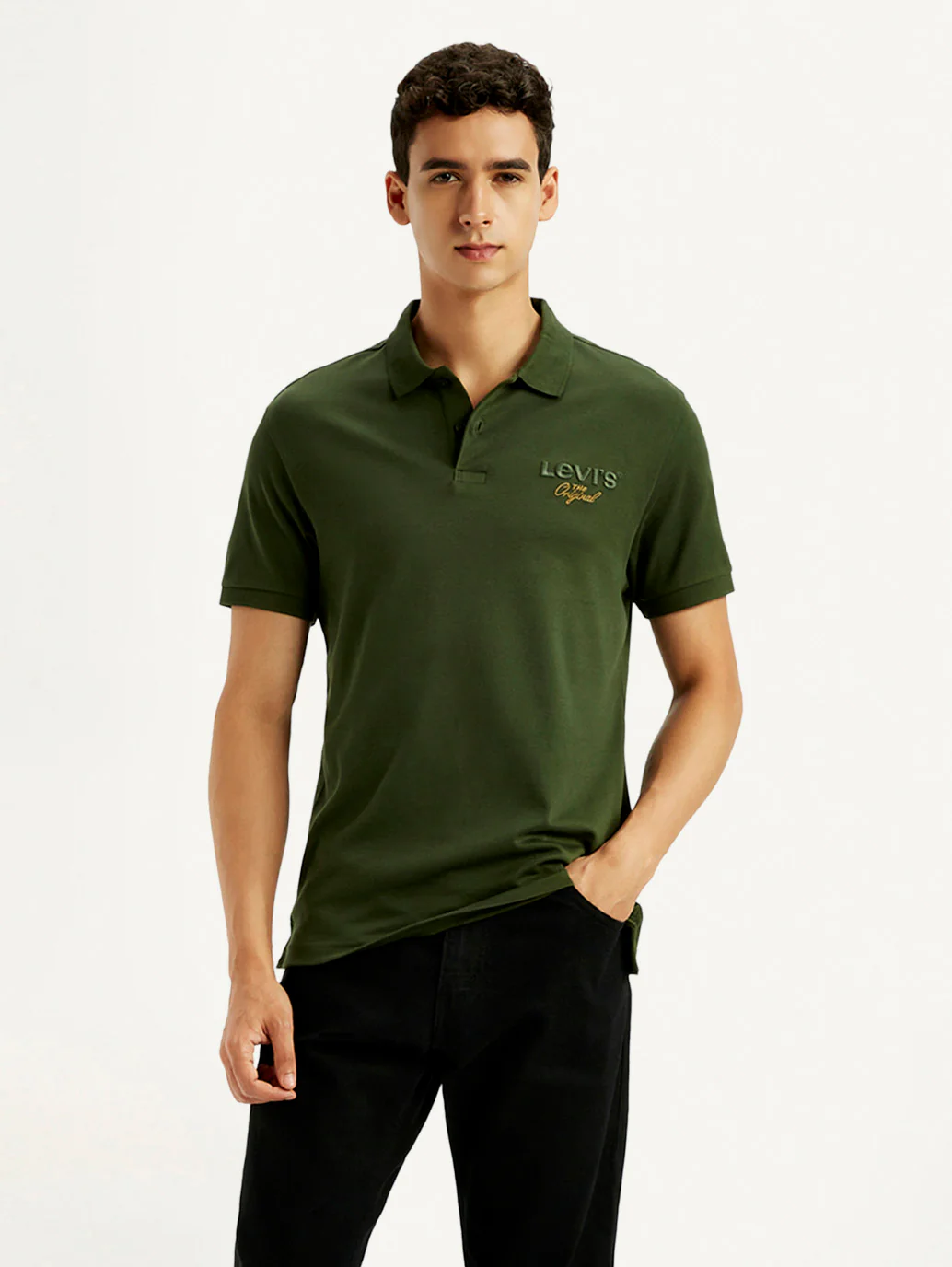 Men's Brand Logo Dark Green Slim Fit Polo T-shirt - Image 2