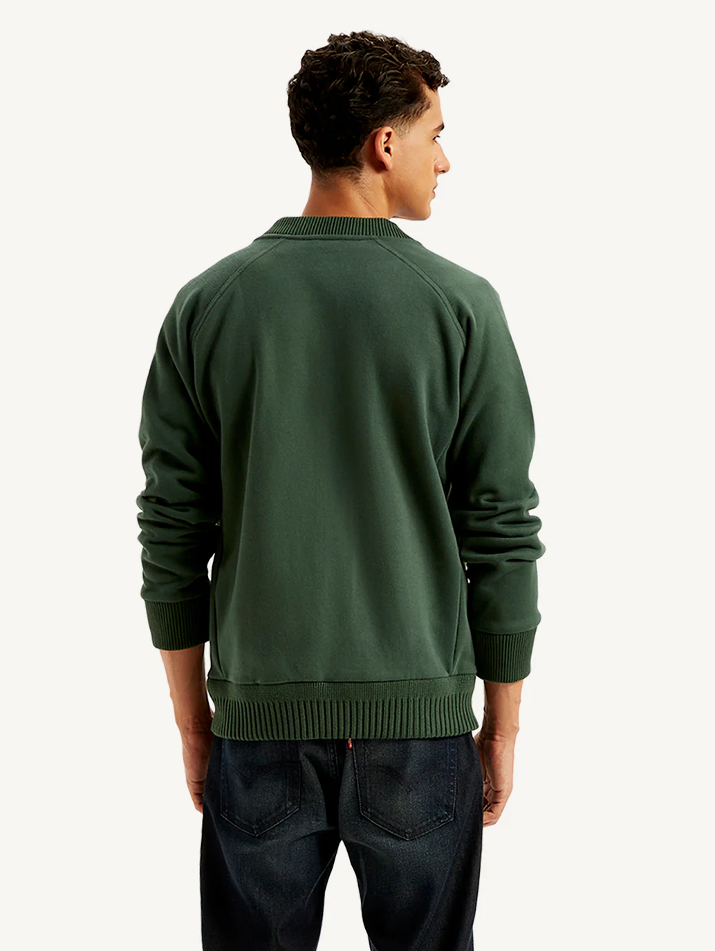 Men's Brand Logo Green Band Neck Zip-Front Sweatshirt - Image 4