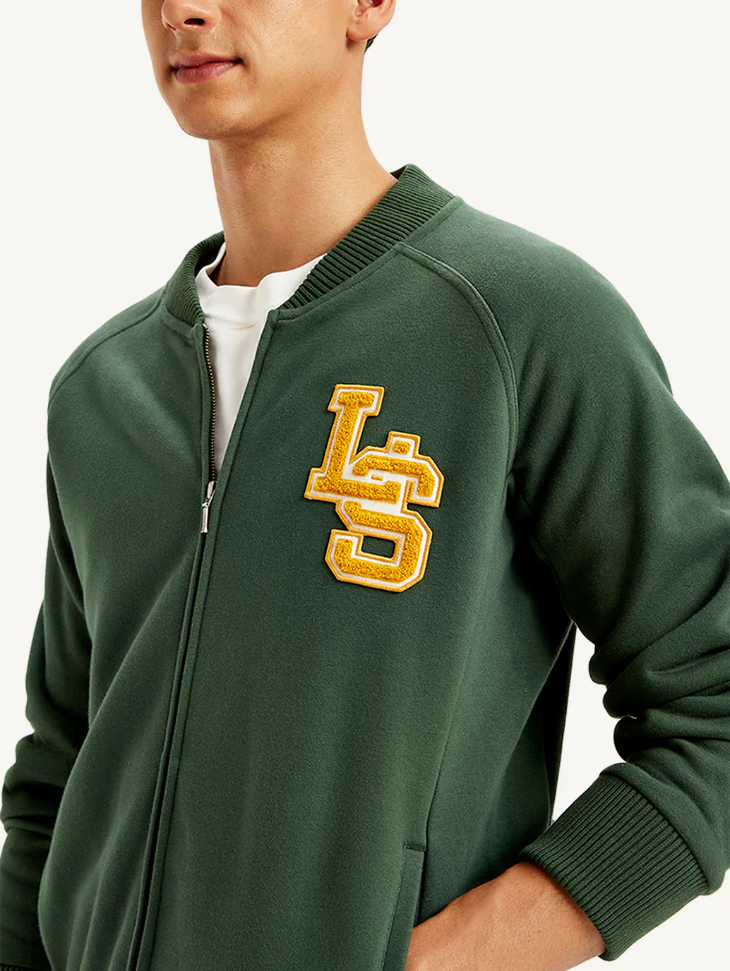 Men's Brand Logo Green Band Neck Zip-Front Sweatshirt - Image 5