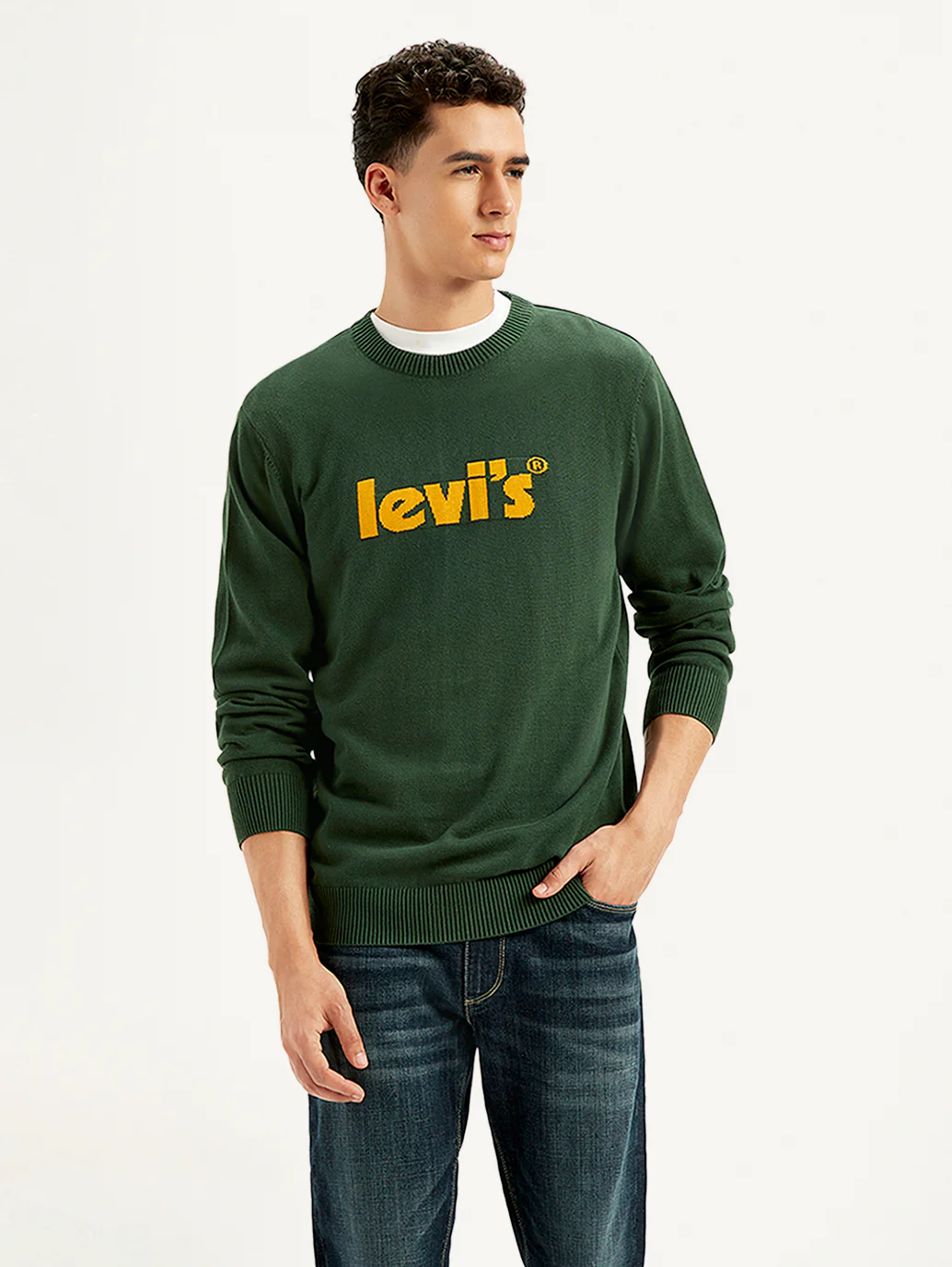 Men's Brand Logo Green Crew Neck Sweater - Image 3