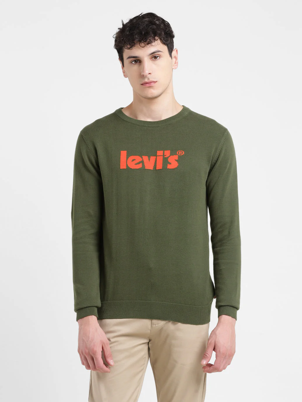 Men's Brand Logo Green Crew Neck Sweater - Image 2