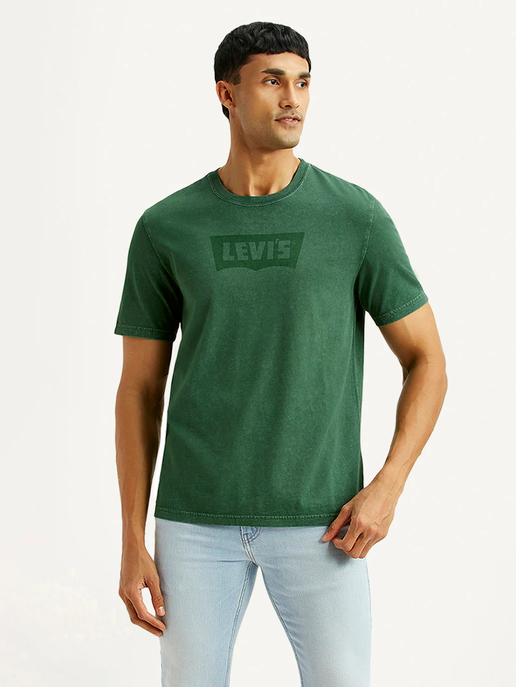 Men's Brand Logo Green Crew Neck T-shirt