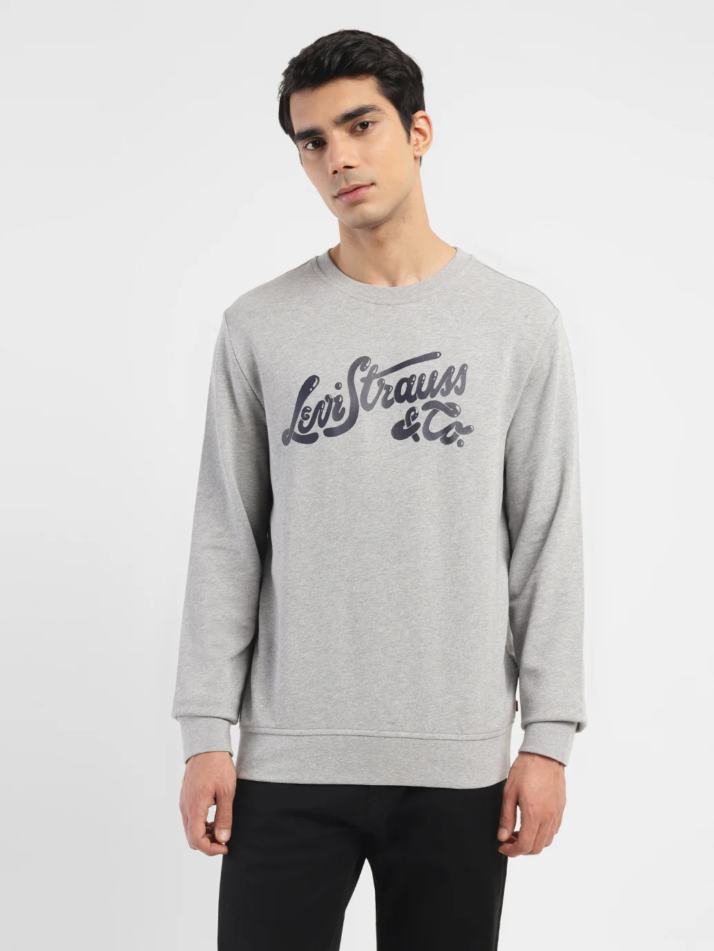 Men's Brand Logo Grey Crew Neck Sweatshirt - Image 2