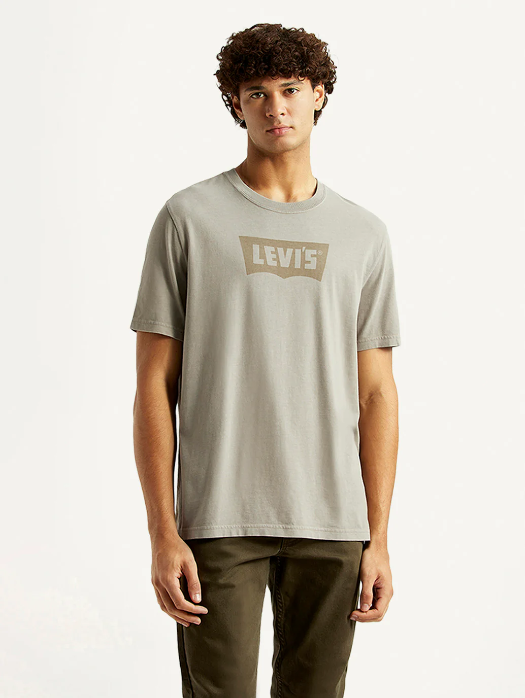 Men's Brand Logo Grey Crew Neck T-shirt