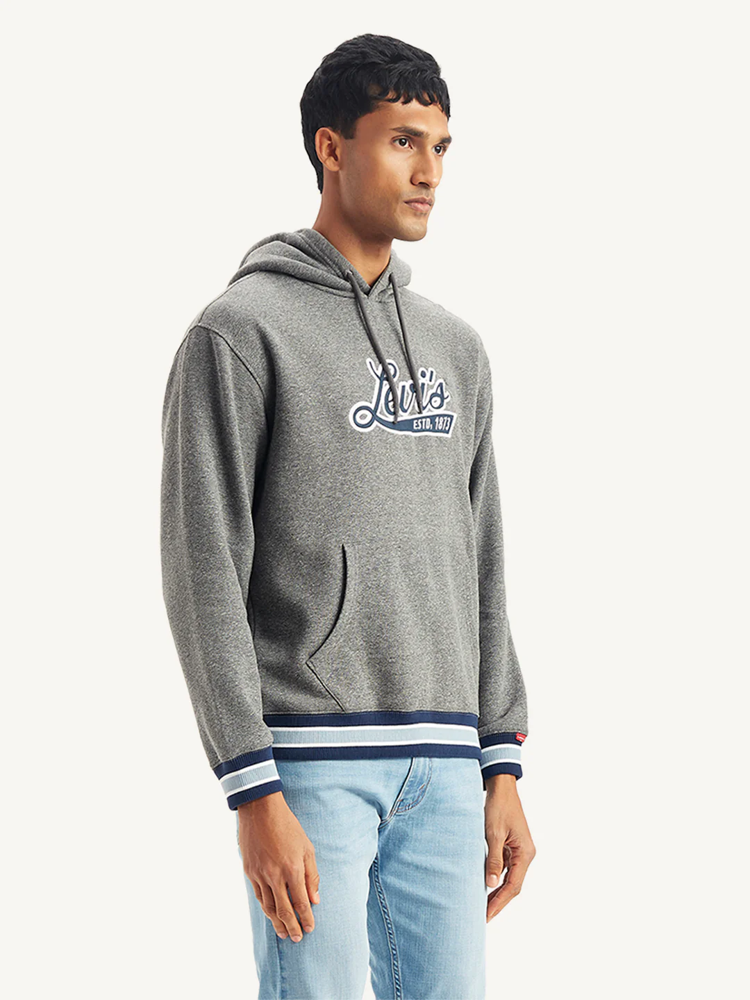 Men's Brand Logo Grey Hooded Sweatshirt - Image 4