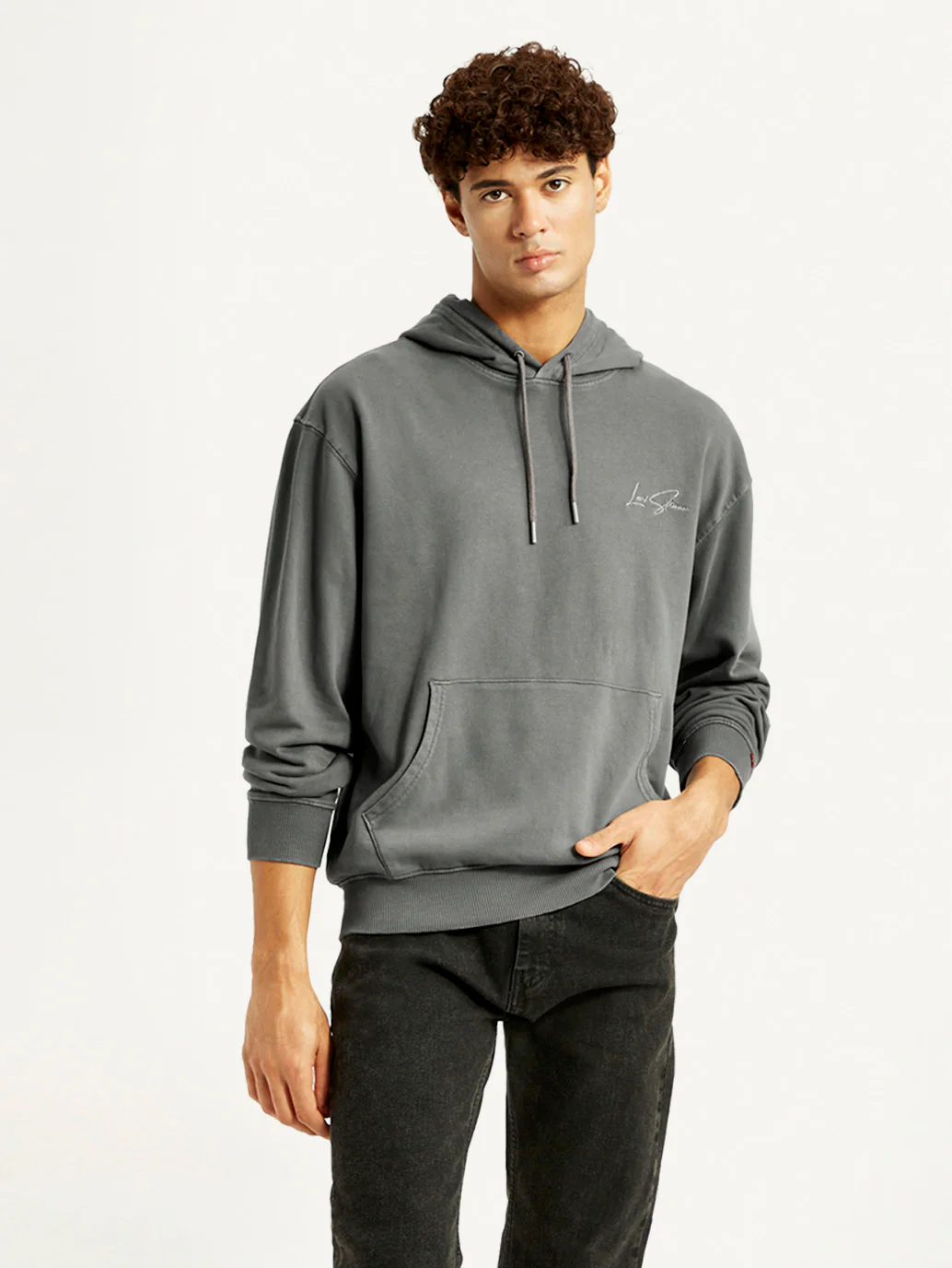 Men's Brand Logo Grey Hooded Sweatshirt - Image 2