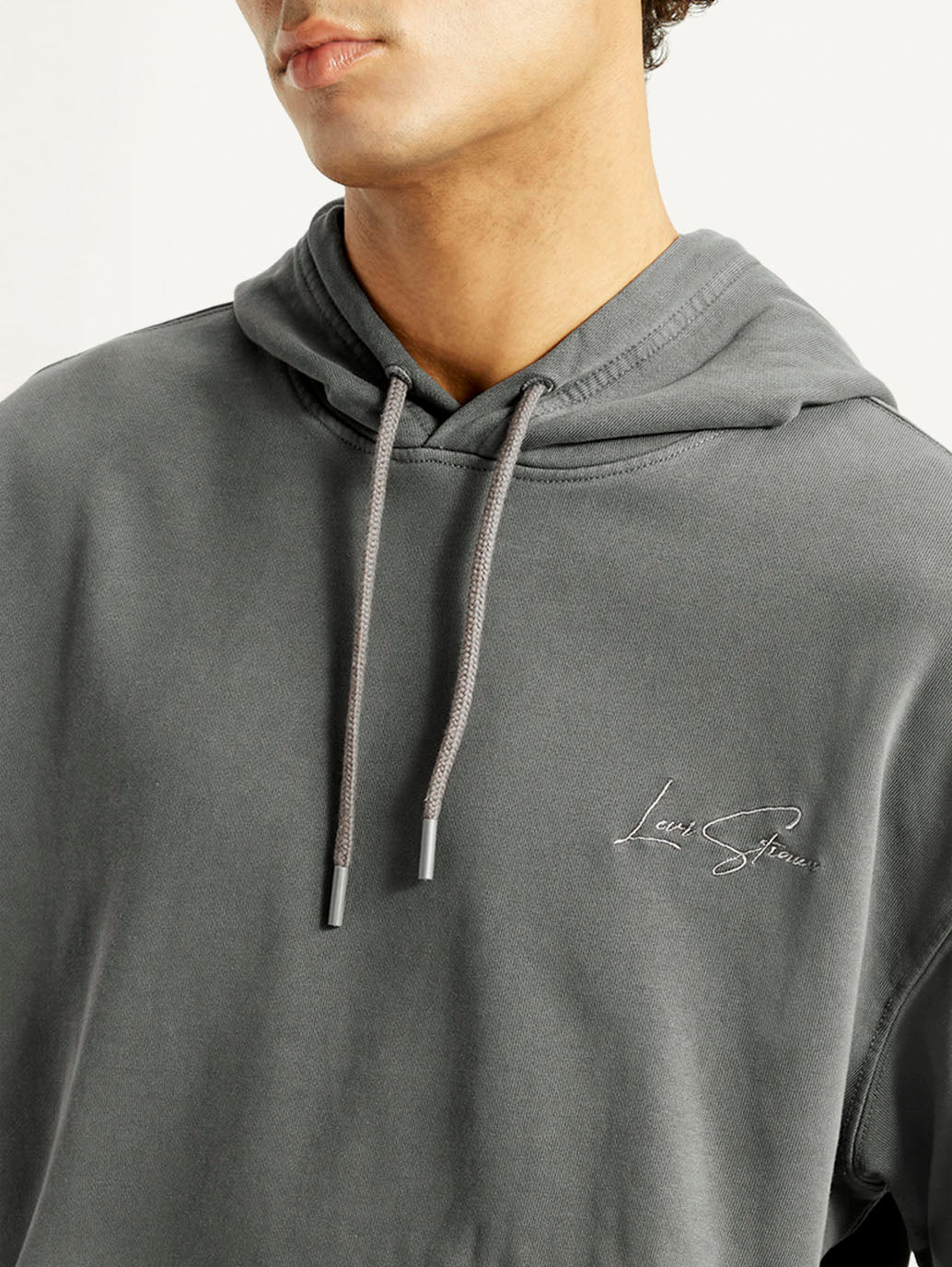 Men's Brand Logo Grey Hooded Sweatshirt - Image 4