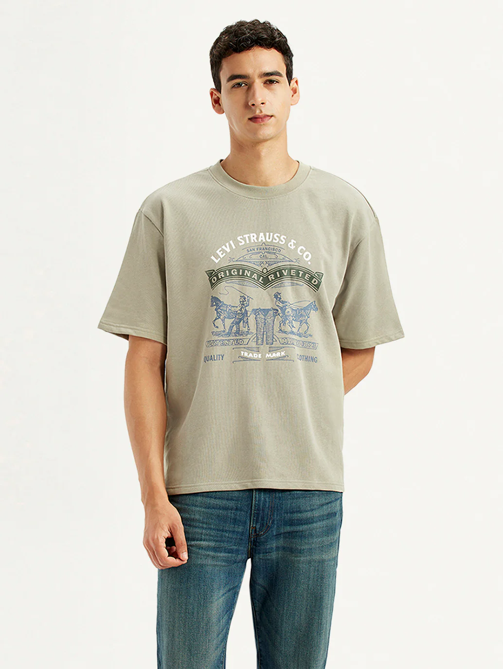 Men's Brand Logo Beige Loose Fit T-shirt - Image 2