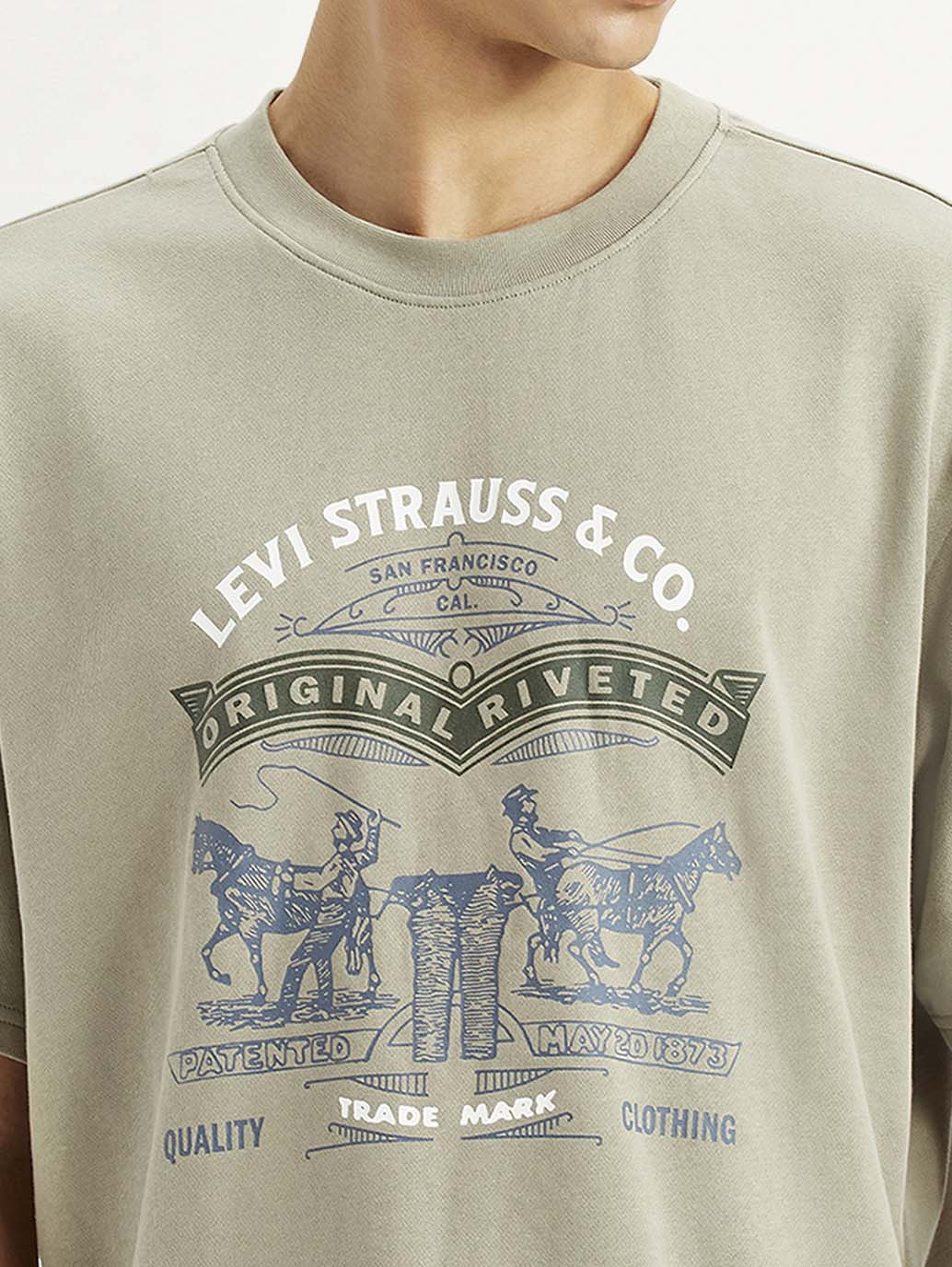 Men's Brand Logo Beige Loose Fit T-shirt - Image 4