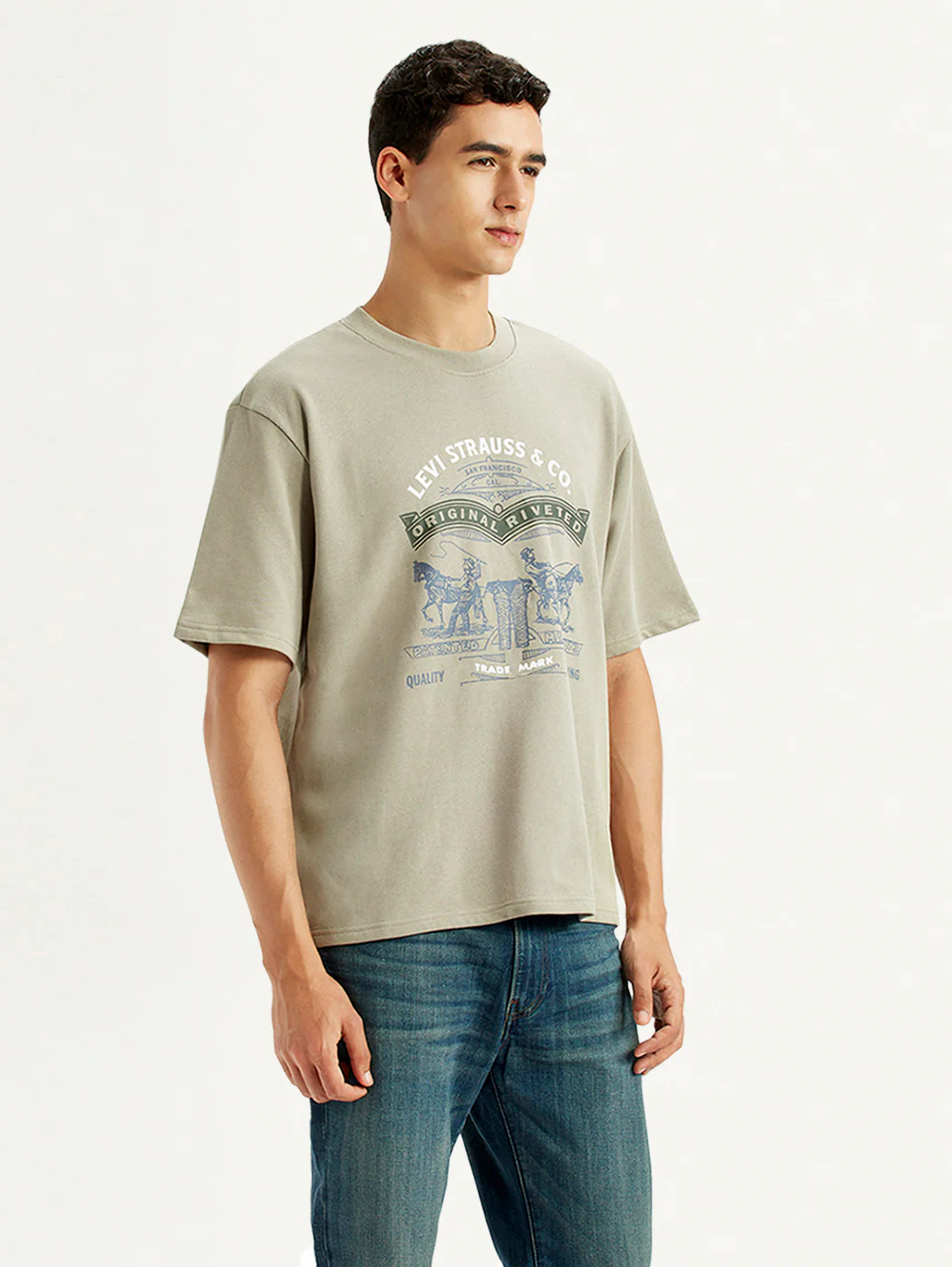 Men's Brand Logo Beige Loose Fit T-shirt - Image 5