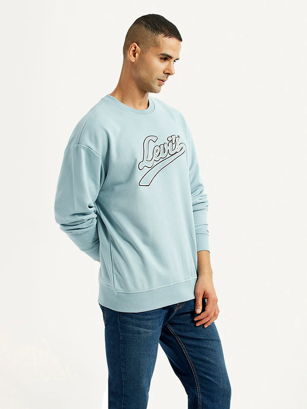 Men's Brand Logo Light Blue Crew Neck Sweatshirt - Image 3