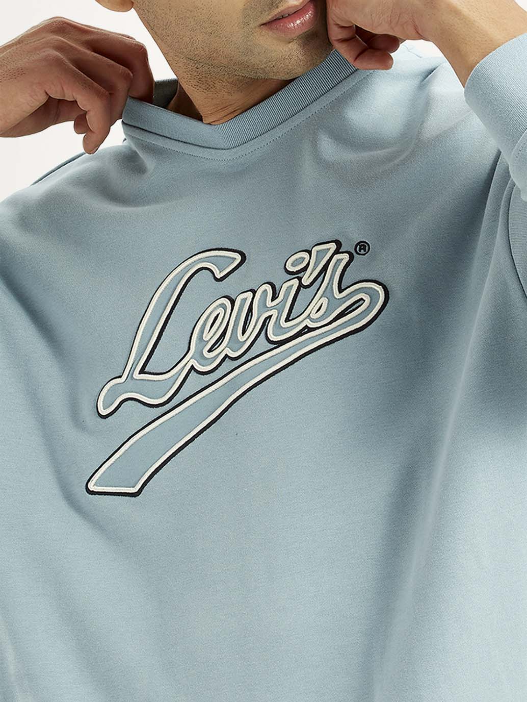 Men's Brand Logo Light Blue Crew Neck Sweatshirt - Image 4