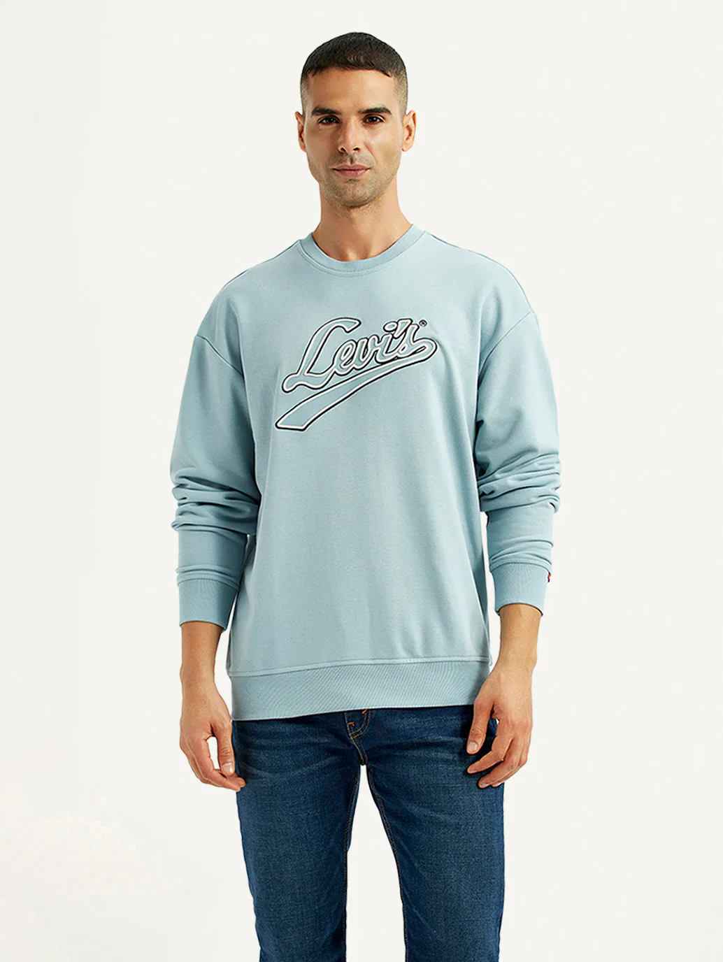 Men's Brand Logo Light Blue Crew Neck Sweatshirt - Image 5