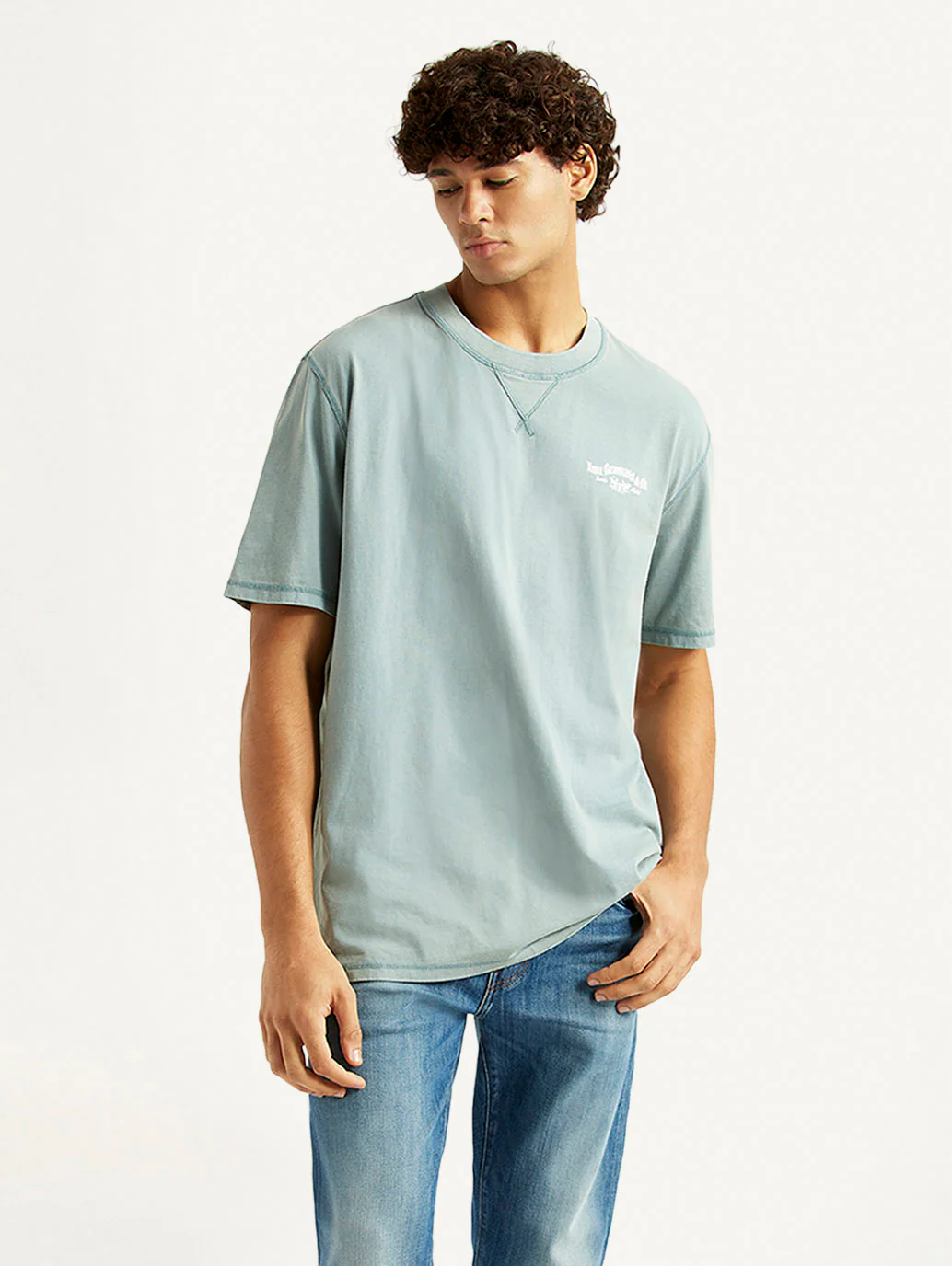 Men's Brand Logo Light Blue Crew Neck T-shirt