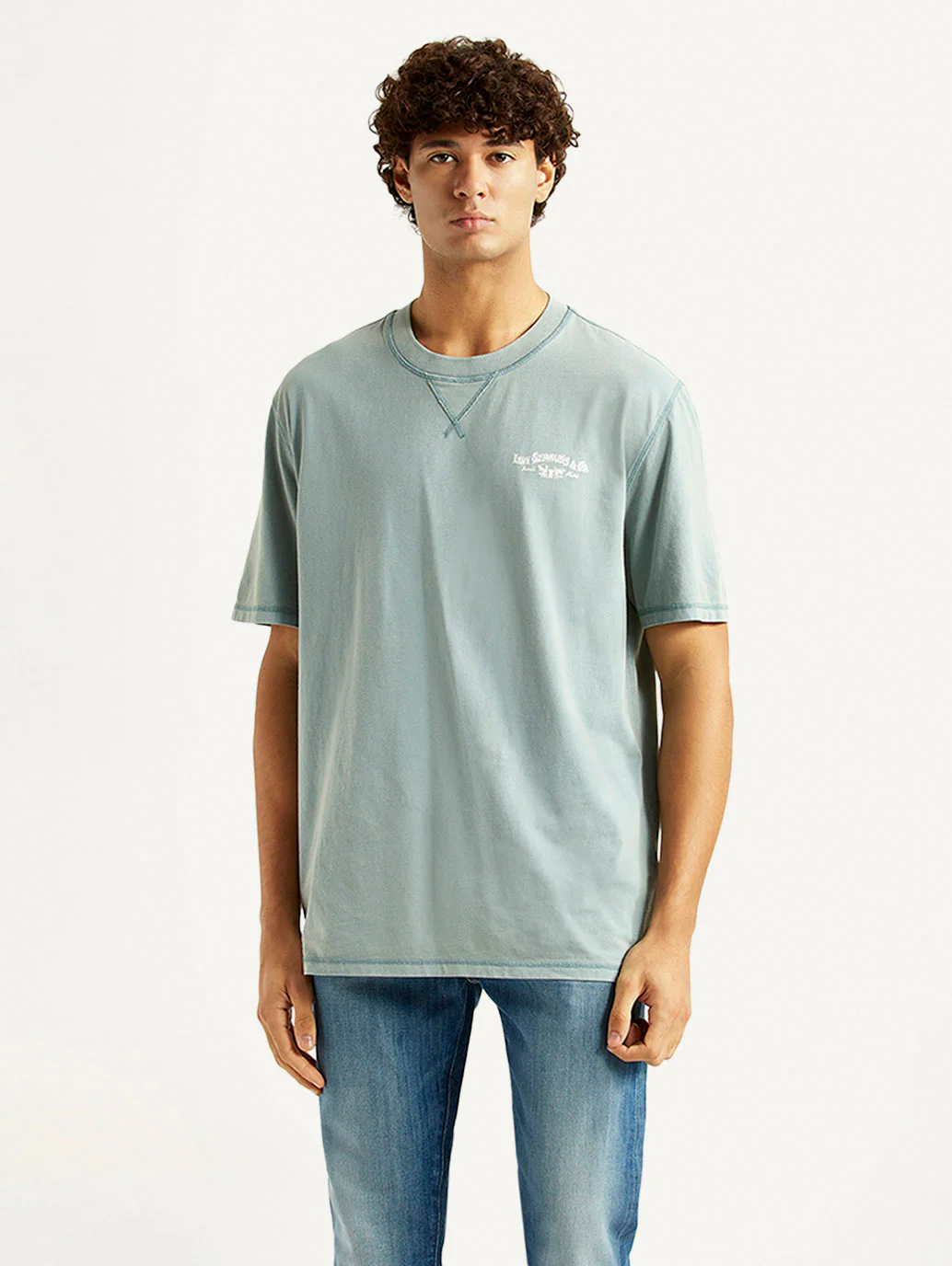 Men's Brand Logo Light Blue Crew Neck T-shirt - Image 2