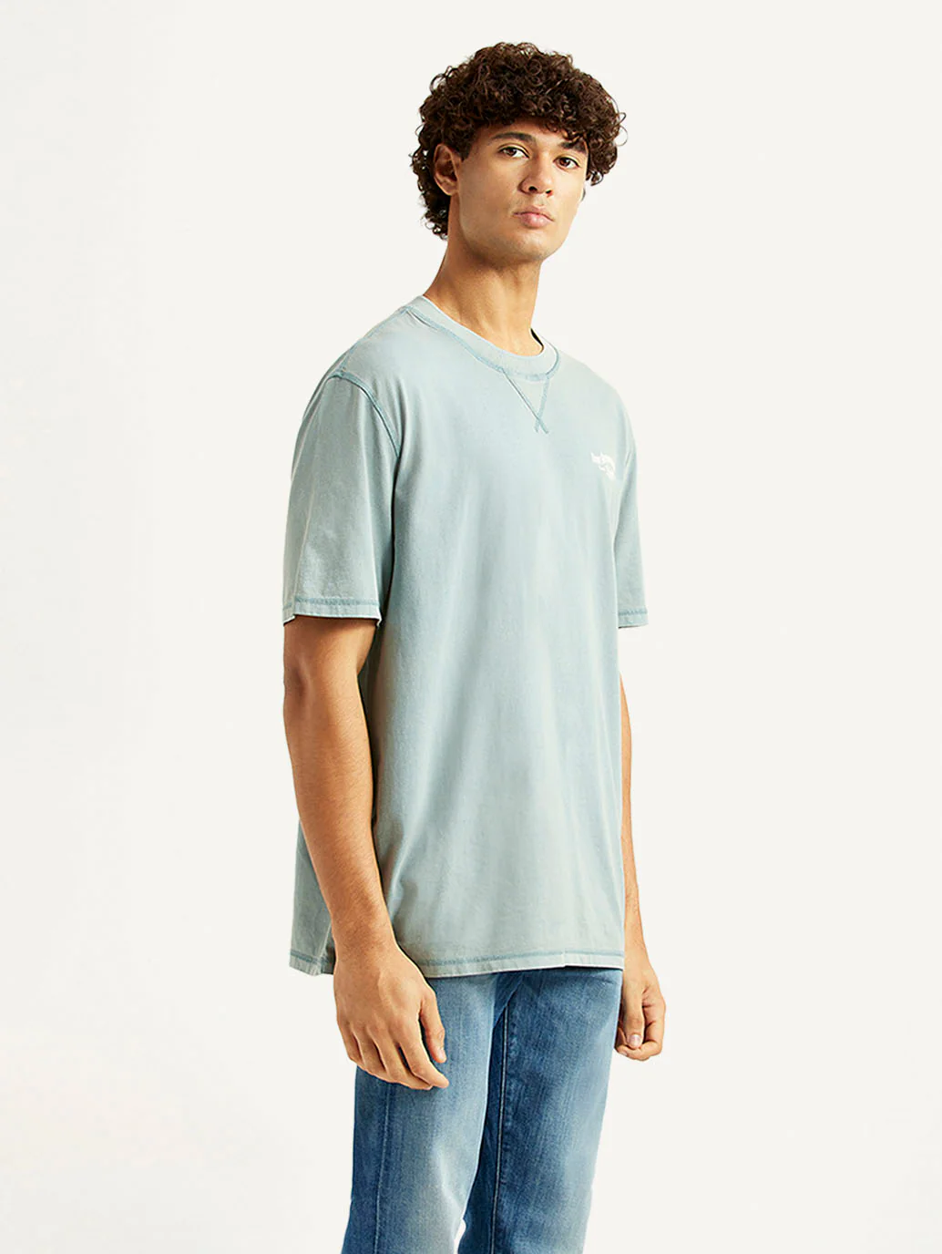 Men's Brand Logo Light Blue Crew Neck T-shirt - Image 5
