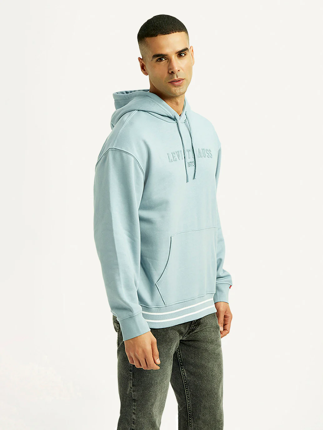 Men's Brand Logo Light Blue Hooded Sweatshirt - Image 6