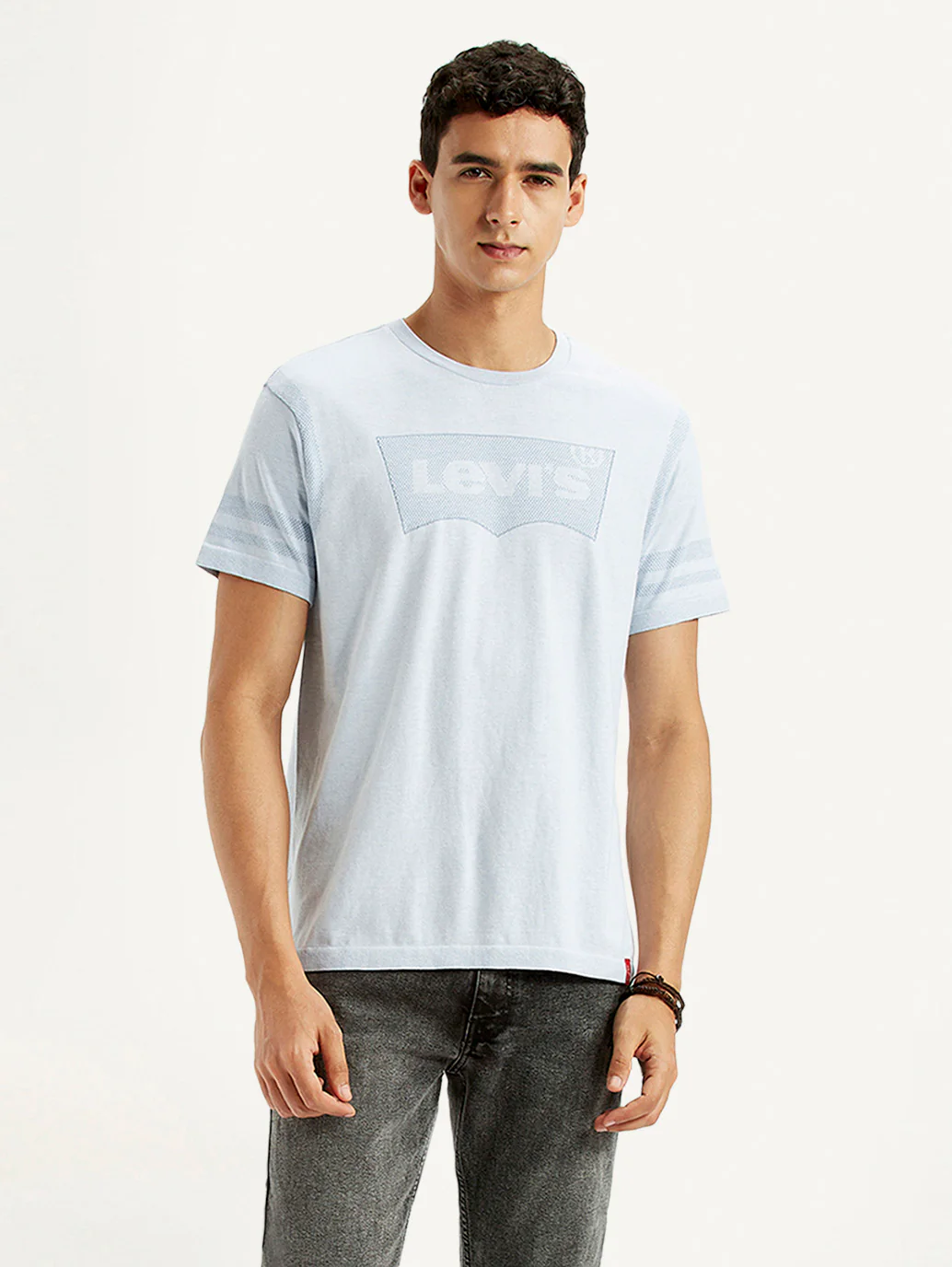 Men's Brand Logo Light Blue Slim Fit Seamless T-shirt