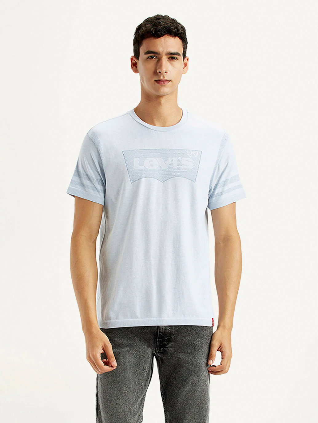 Men's Brand Logo Light Blue Slim Fit Seamless T-shirt - Image 2