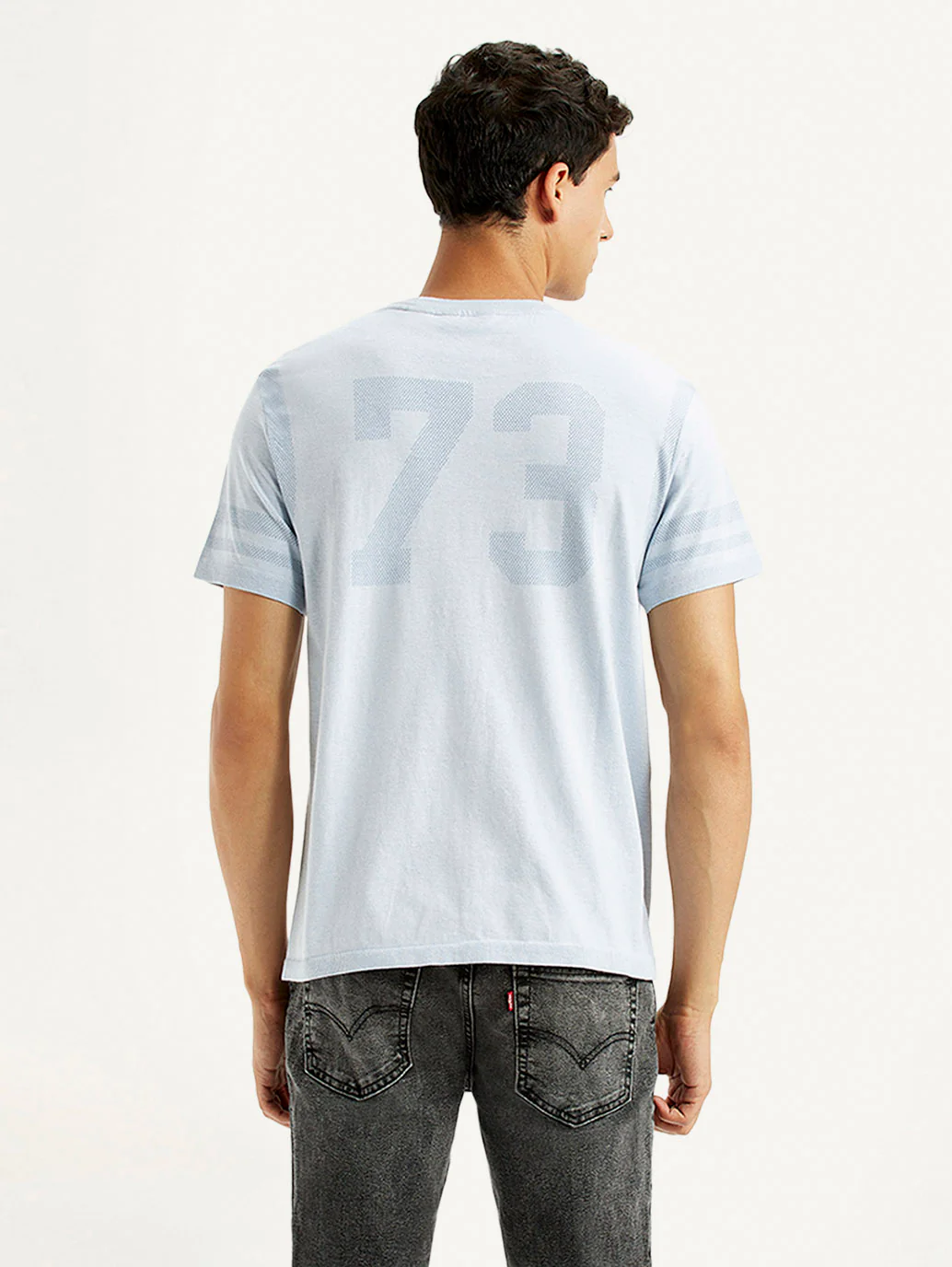 Men's Brand Logo Light Blue Slim Fit Seamless T-shirt - Image 3