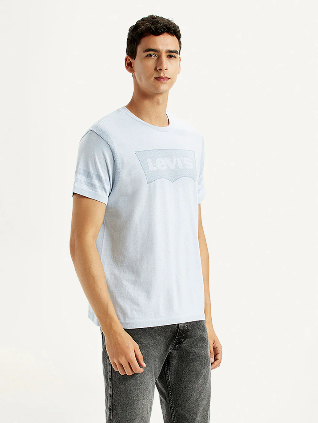 Men's Brand Logo Light Blue Slim Fit Seamless T-shirt - Image 5