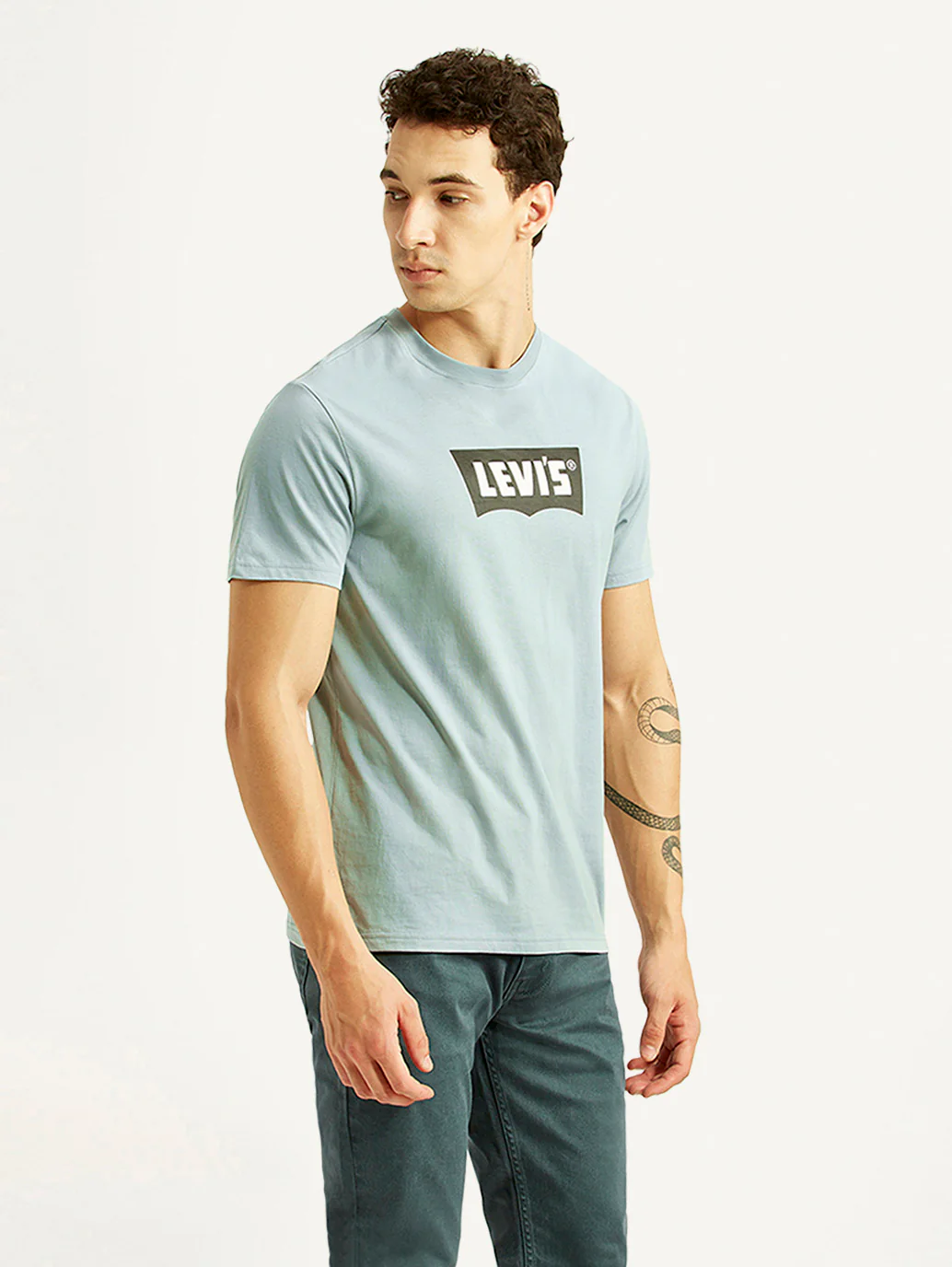 Men's Brand Logo Light Blue Slim Fit T-shirt - Image 4